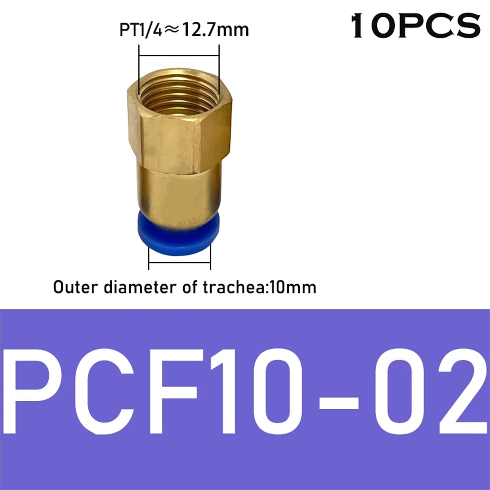 PCF10-02 - Raccordo per tubo flessibile da 4-12 mm, filettatura 1/4 1/2 1/8 3/8, raccordi pneumatici in ottone, 10 pezzi