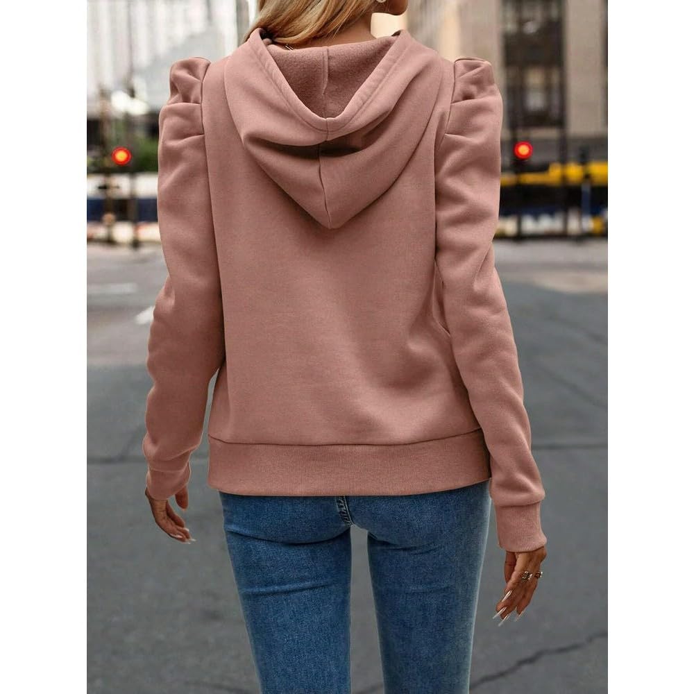 ZBDZSW Damska Elegancka Bluza Z Kapturem Z Bufiastymi Rękawami Jesień/Zima Moda Z Kapturem Jednolity Kolor Długi Rękaw Casual Damska Bluza Z Kapturem