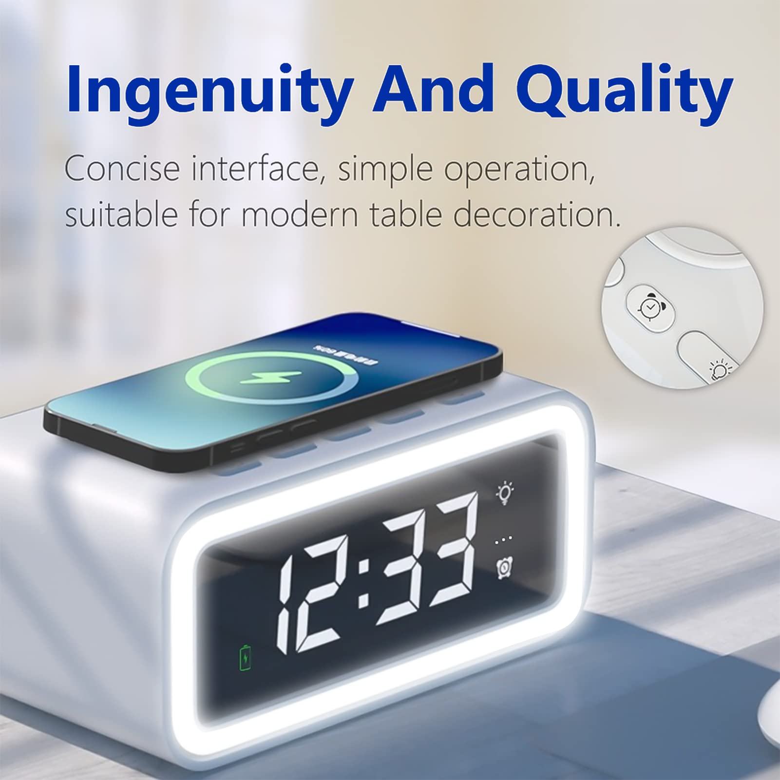 Sveglia con Ricarica Wireless, Orologio elettronico a LED Orologio da Specchio da Tavolo con Sveglia Multifunzionale con Luce Notturna