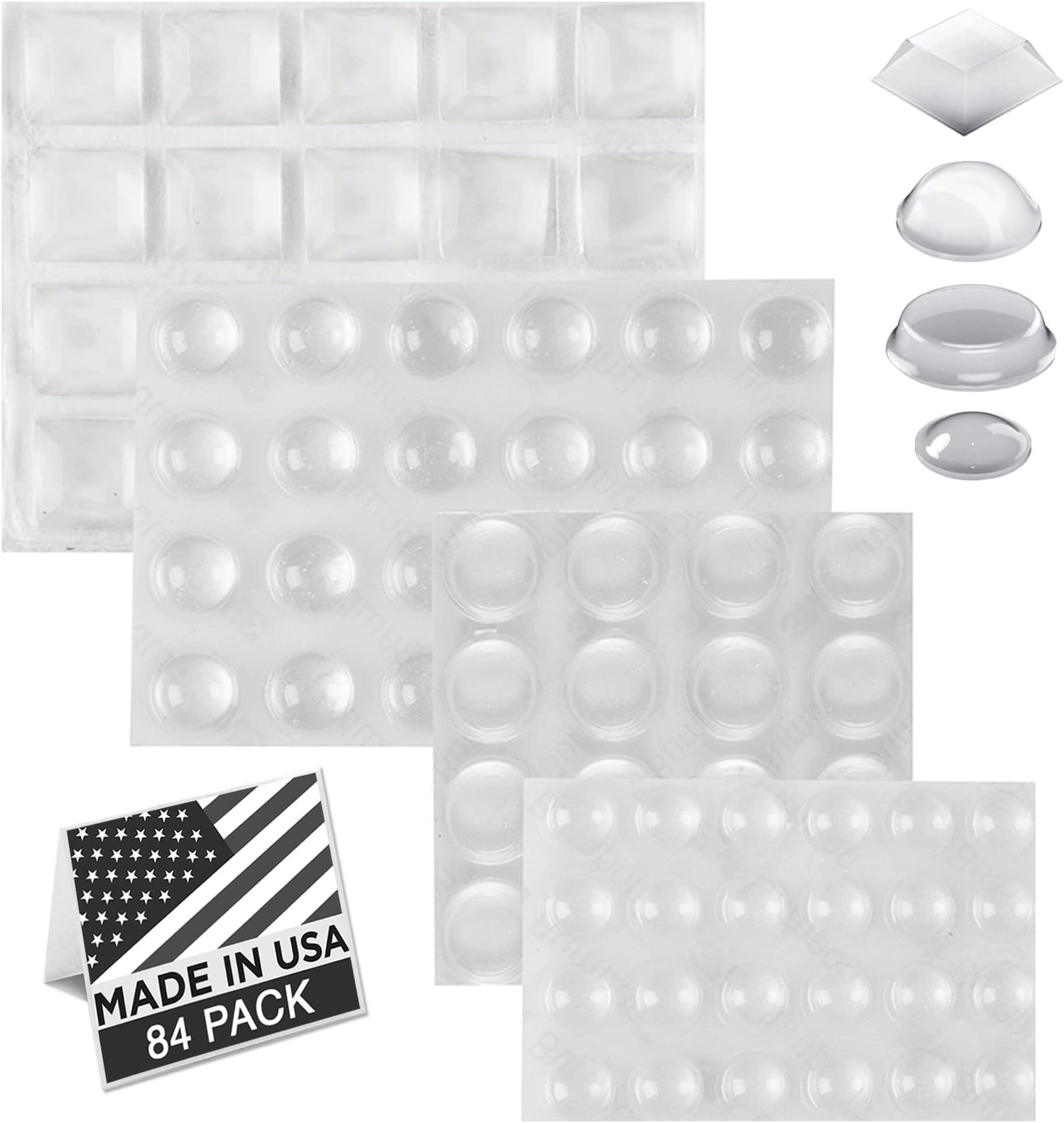 Adhesive Rubber Bumper Pads: Cabinet Door Bumper, Sound Dampening and Non-Skid Feet for Electronics, Drawers, Picture Frames, Cutting Boards, Clear, 84-PCs by Volarium