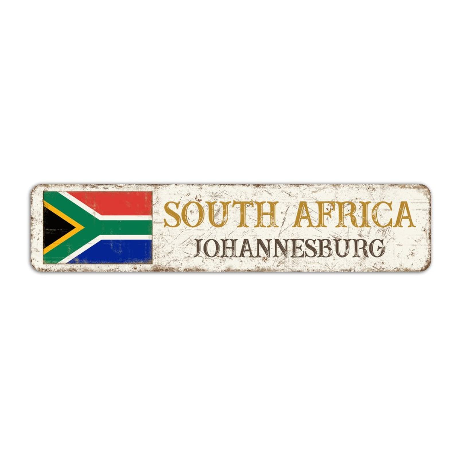 Rimego Johannesburg Capital City Sign, South Africa Gift Wall Art Plaque, Johannesburg Capital City Street Sign, Retro South Africa Aluminum Sign, South Africa Flag Metal Sign,10 x 45 CM