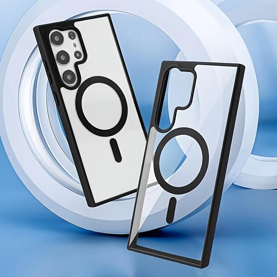 Image of REALCASE TPU+PC For Samsung Galaxy S25 Ultra Case | Compatible For Magsafe | Magnetic Transparent Back | Military Grade Shockproof Drop Protection Slim Bumper Cover Phone Case (Clear Black)