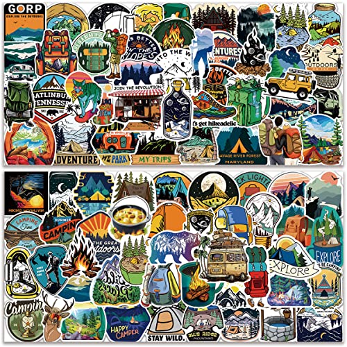 Lot de 100 autocollants d'extérieur - Pour aventures, randonnée, camping, autocollants sauvages, pour bouteilles d'eau,