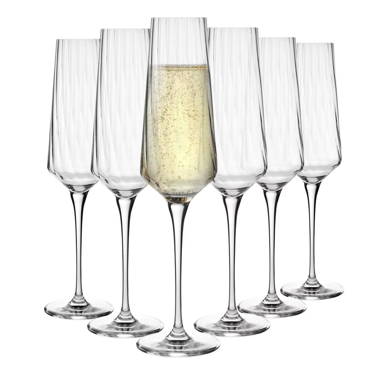 Krosno Avant-Garde LUMI Champagne Glasses 200 ml Set of 6, Lead-Free Crystal Flute Glasses, Optical Design for Prosecco Sparkling Wine, Elegant Stemware Dishwasher Safe