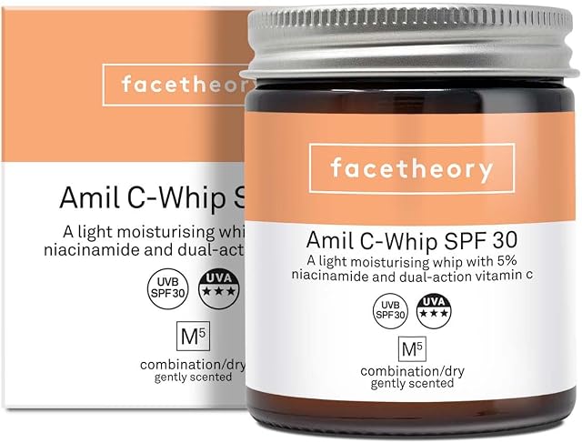 Amil-C Whip M5 SPF 30 With 5% Niacinamide and Vitamin C Light, Moisturiser | Brightening and Hydrating Skin | Reducing Redness and Minimise Pore | Vegan & Cruelty-Free | Made in UK | Unscented | 50ml