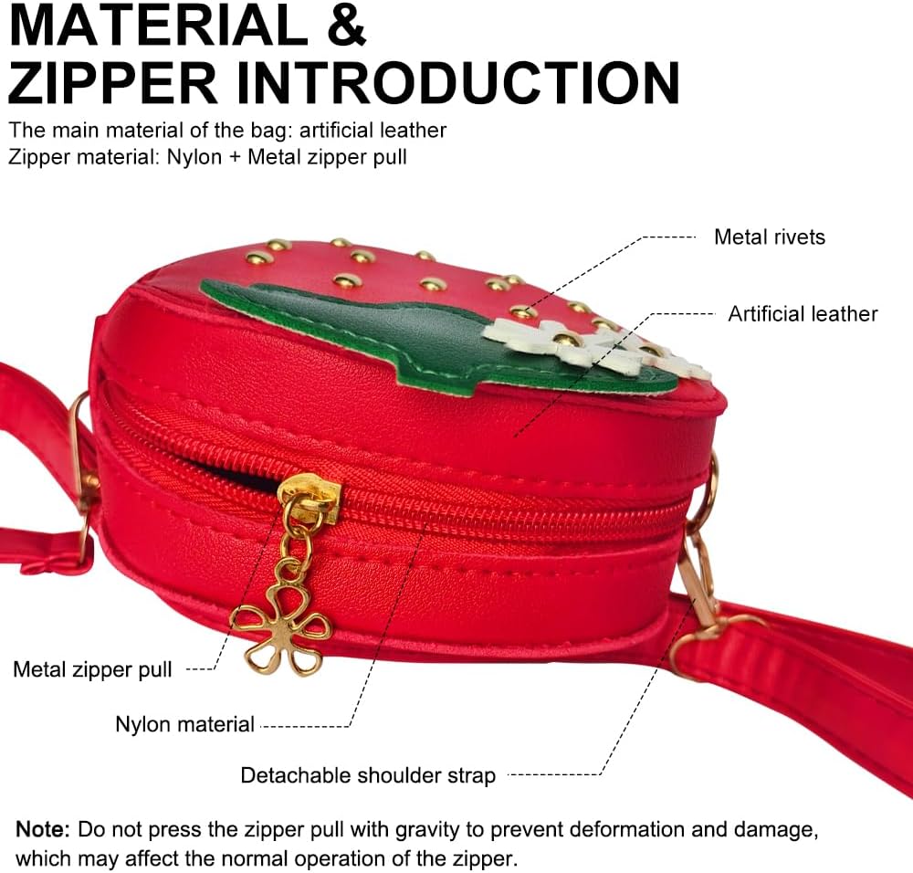 Strawberry Shape Purse with Rivets Shoulder Crossbody Bag Handbag Clutch Fruit Shaped Wallet
