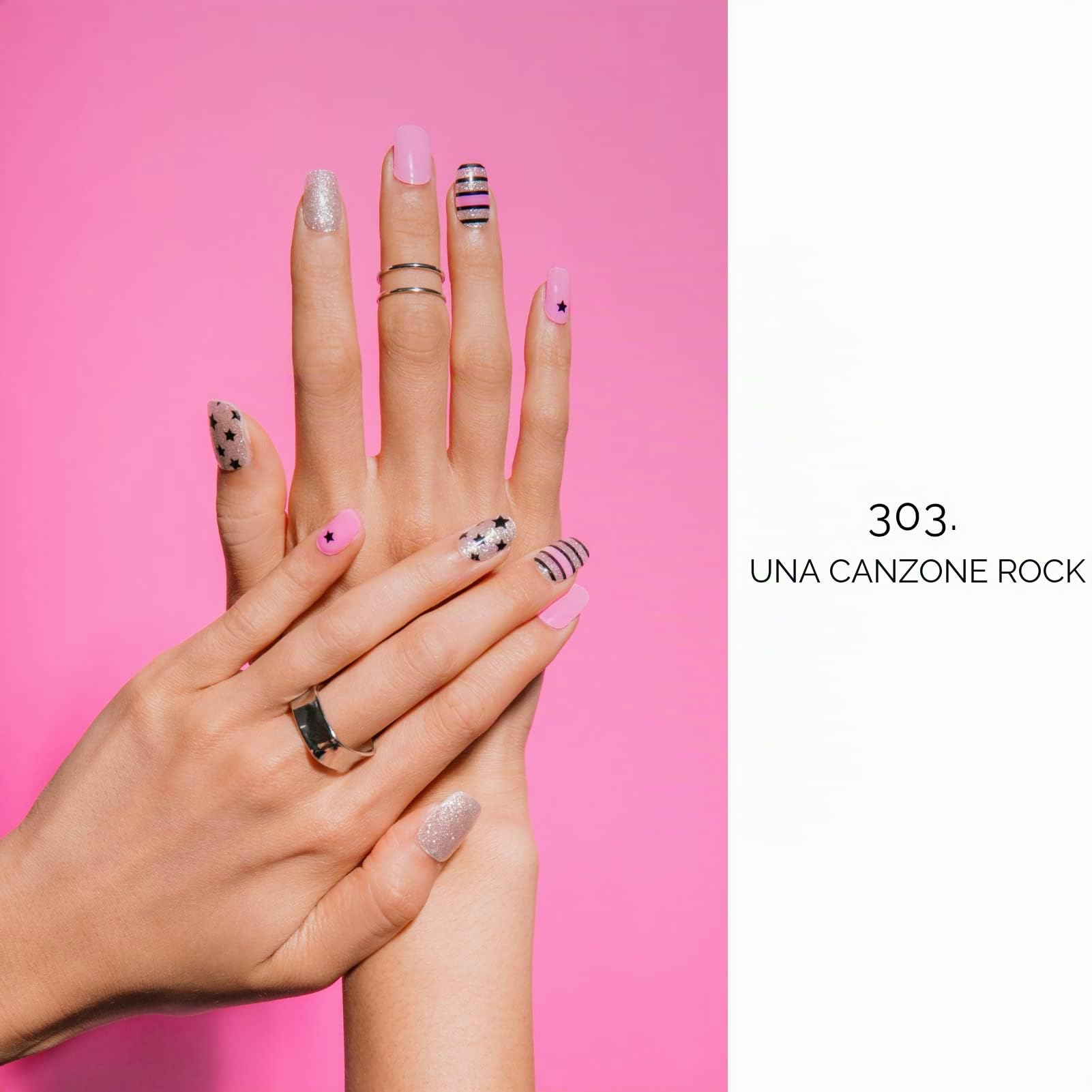 NAILOG Pellicola per Unghie, 20Pcs Nail Stickers Gel Varnish Adesivo Stencil, Smalto Adesivo per Unghie French Manicure Nails Wraps Decorazione DIY per Donne Ragazze, A Rock Song