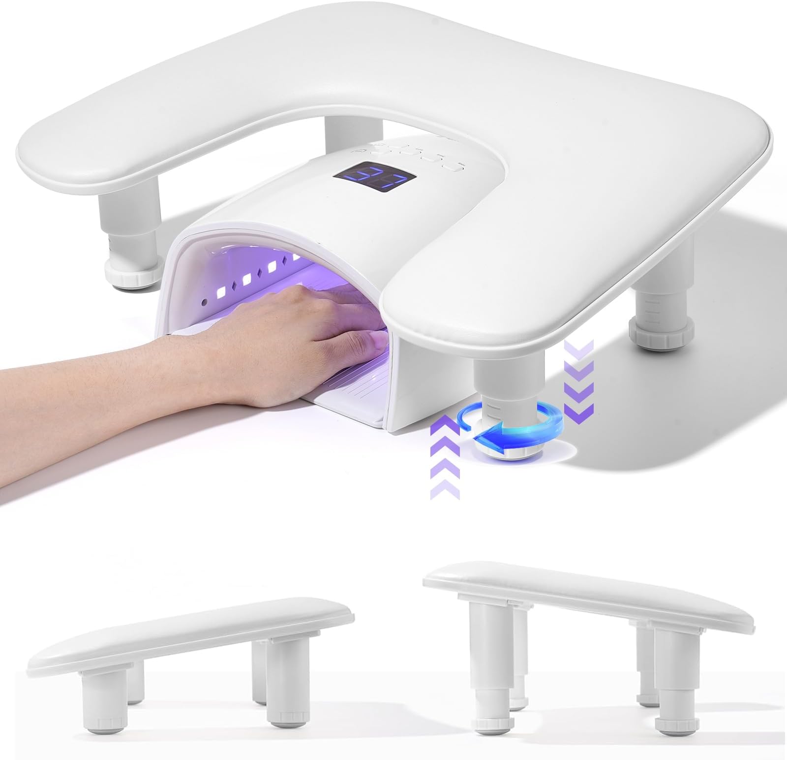 Quaferen Big Arm Rest for Nails Tech: 2nd Generation U-shaped Manicure Nail Arm Rest Stand Height Adjustable White Armrest Microfiber PU Leather Hand Rest Pillow for Acrylic Nails