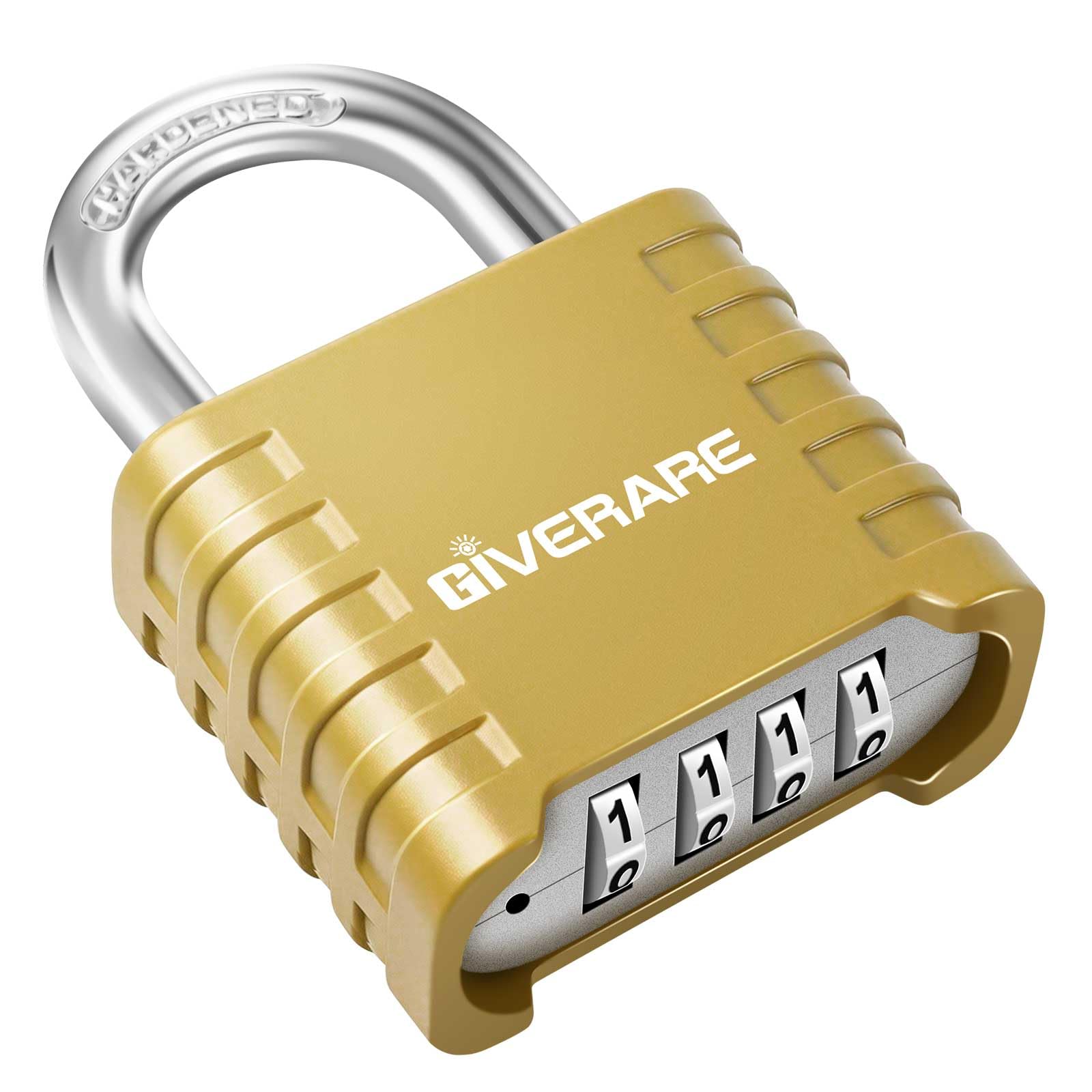 Heavy Duty Combination Padlock 4-Digit, Large Outdoor Lock Metal, Alloy Locks with Hardened Steel Shackle, High Security Weatherproof Padlocks for Gym, School, Locker, Fence, Gate, Hasp, Case-Golden