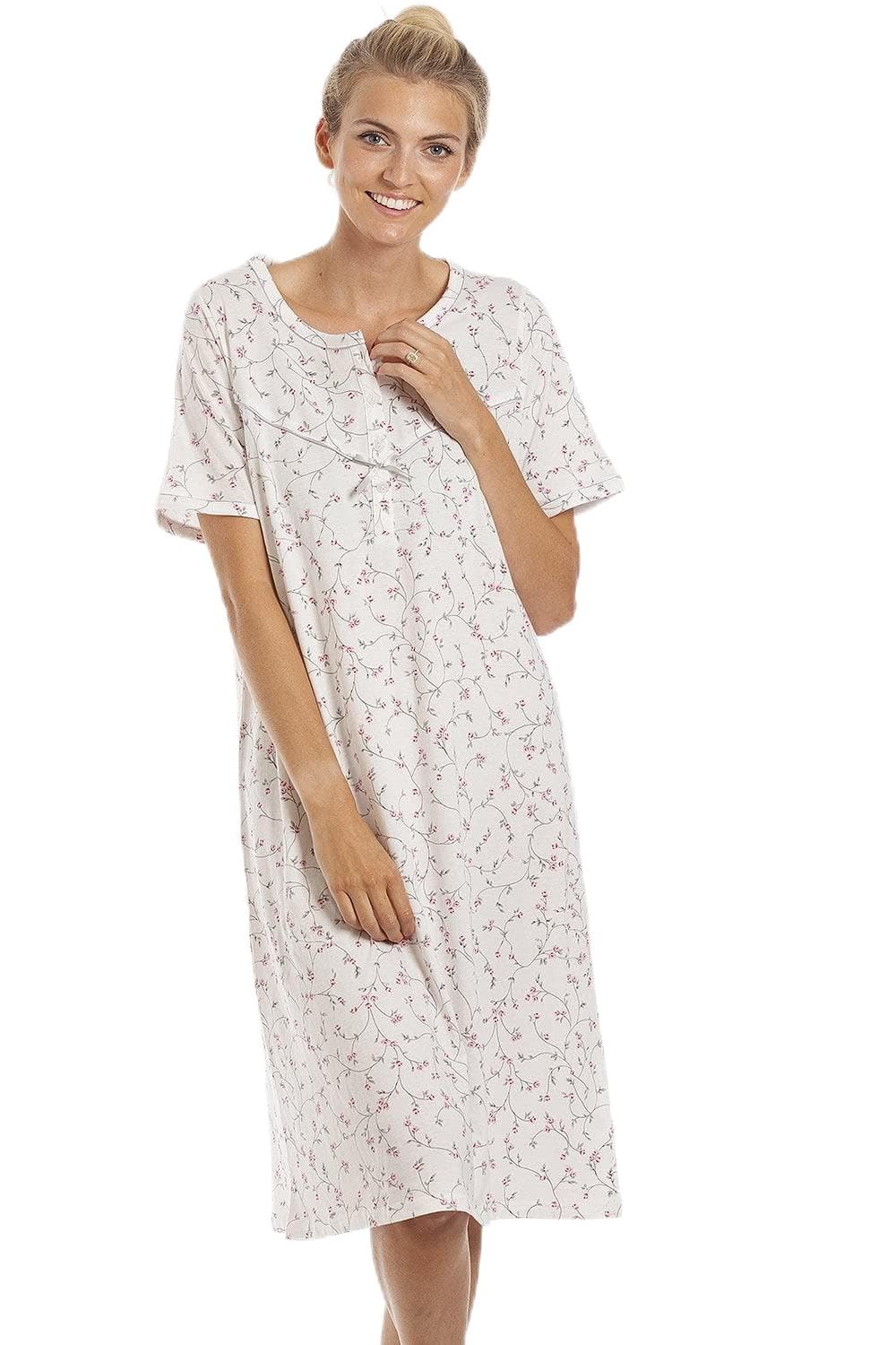 Camille Classic Floral Print Jersey Cotton Nightdress 18-20 Pink