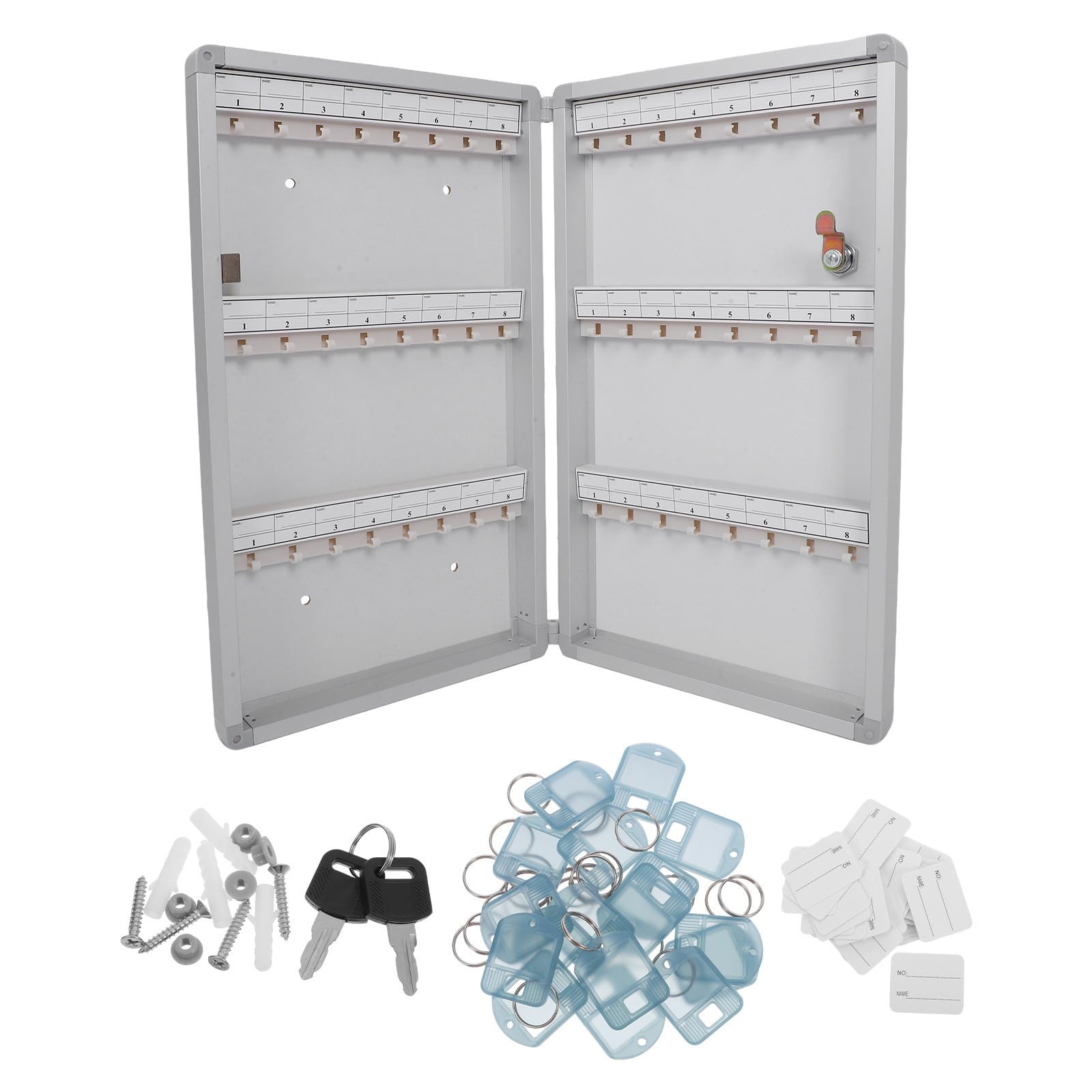 SEWACC Boîte à Clés Verrouillable Murale Organisateur de Meuble à Clés Alliage D’Aluminium MDF et ABS Argenté avec Crochets et Étiquettes Maison et Location