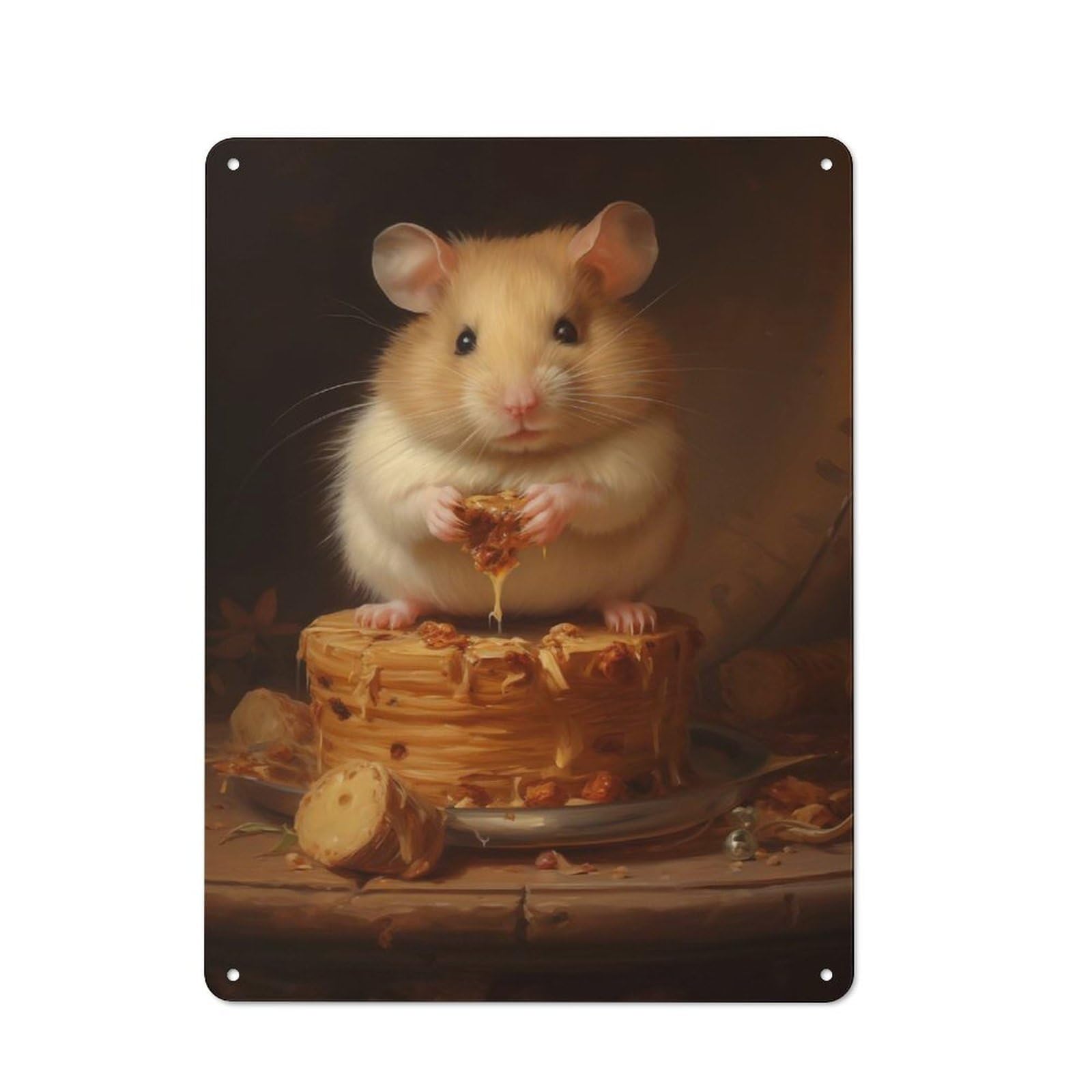 Junmoney Hamster Eating Cake Retro Kitchen Metal Sign 40X30cm Featuring Bistro Wall Plaque For Restaurant, Kitchen, Counter Or Breakfast Nook