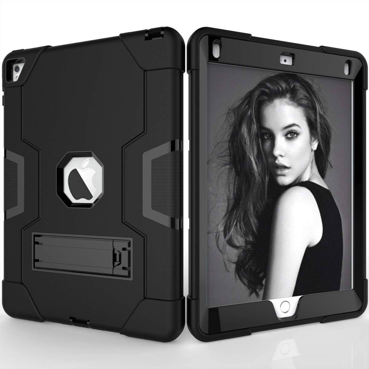 for iPad Air 2 (2014 Release) Case [Shockproof Hybrid Case] 3 Layer Plastic and Rubber Protection Heavy Duty Rugged Protective Cover, with Kickstand, Full Body Armor Defender, Drop Proof