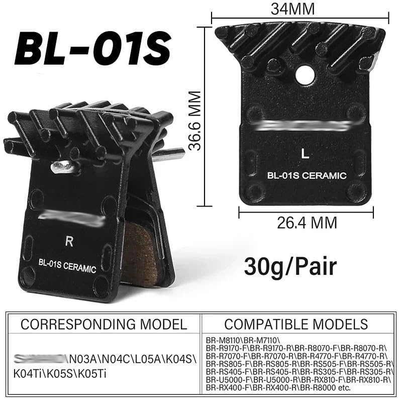 Pastillas de freno de disco de bicicleta de cerámica, pastilla de freno hidráulica Compatible con pastillas de freno de bicicleta de montaña y carretera L05A N03A N04C piezas de bicicleta(BL-01S 4Pair