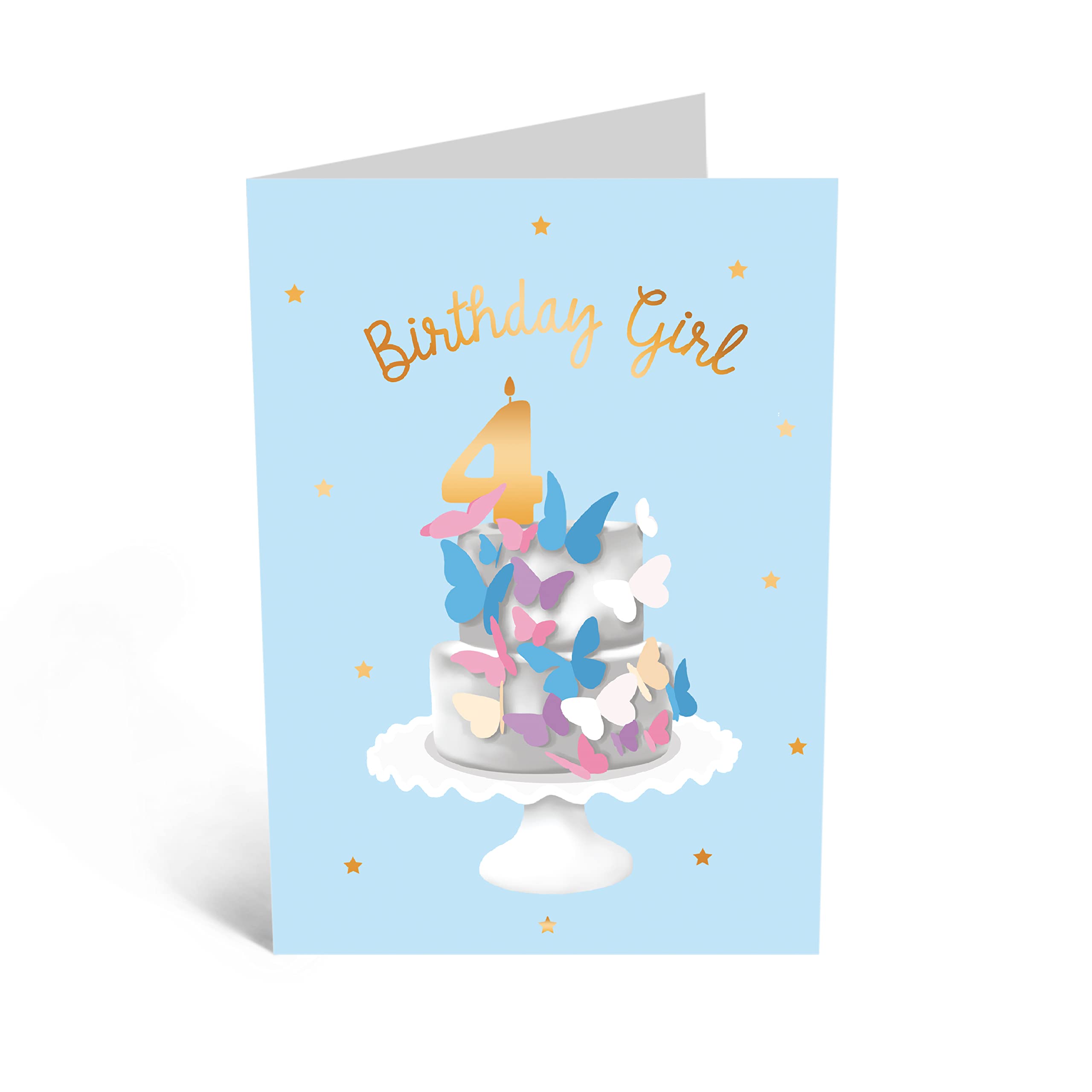 Amazon.com: Fourth Birthday Card for Girls - Happy 4th Birthday - Age 4 -  Four Year Old - Blue Purple Pink Butterfly Greeting Card for Kids -  Daughter - Granddaughter - Comes