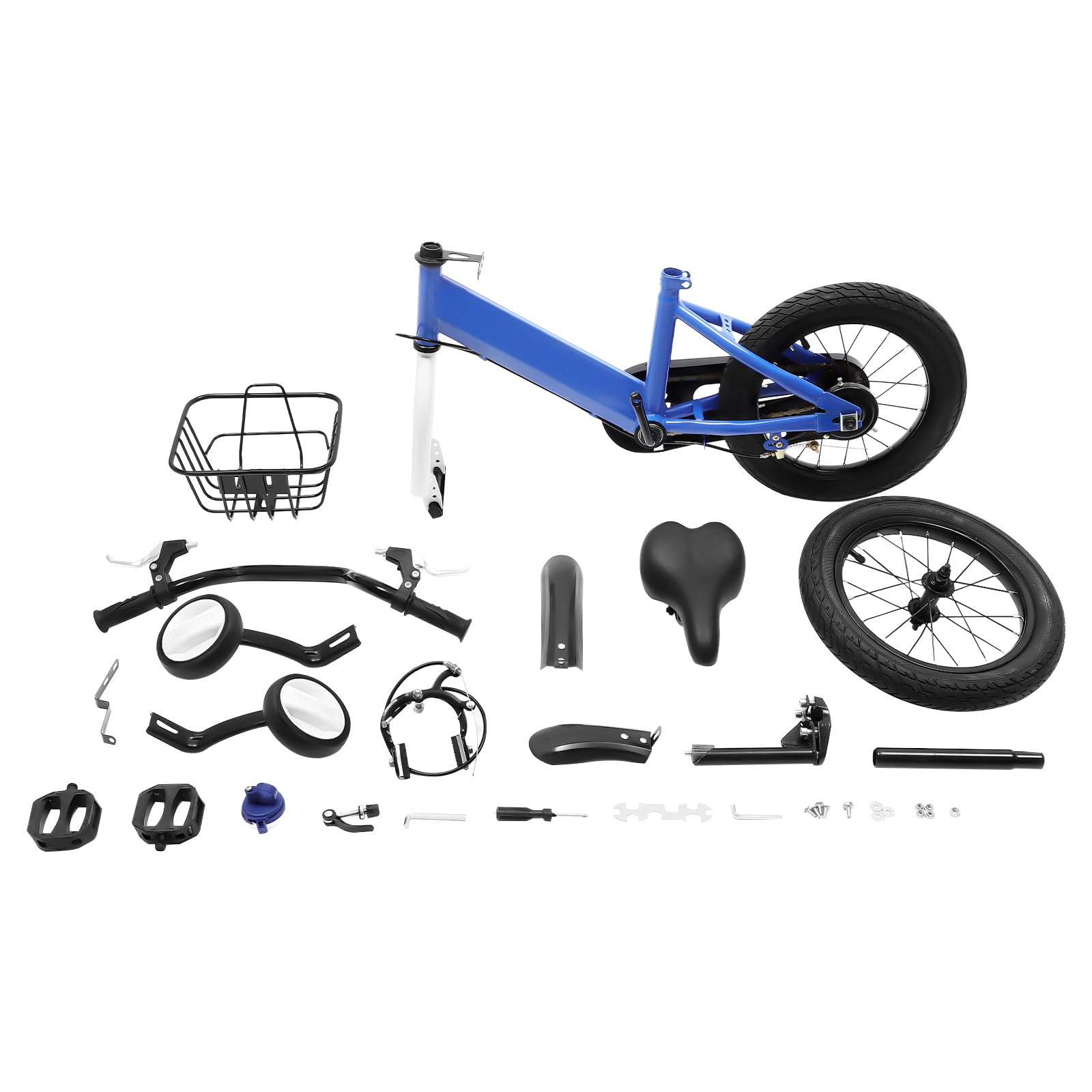Kinderfahrrad 14 Zoll, Kinderfahrrad ab 3 Jahre, Kinder Fahrrad mit Doppelbremse, 35kg Tragkraft und Sitz Verstellbar, Korb und Stützräder, Kinderfahrrad für Jungen und Mädchen (Blau)
