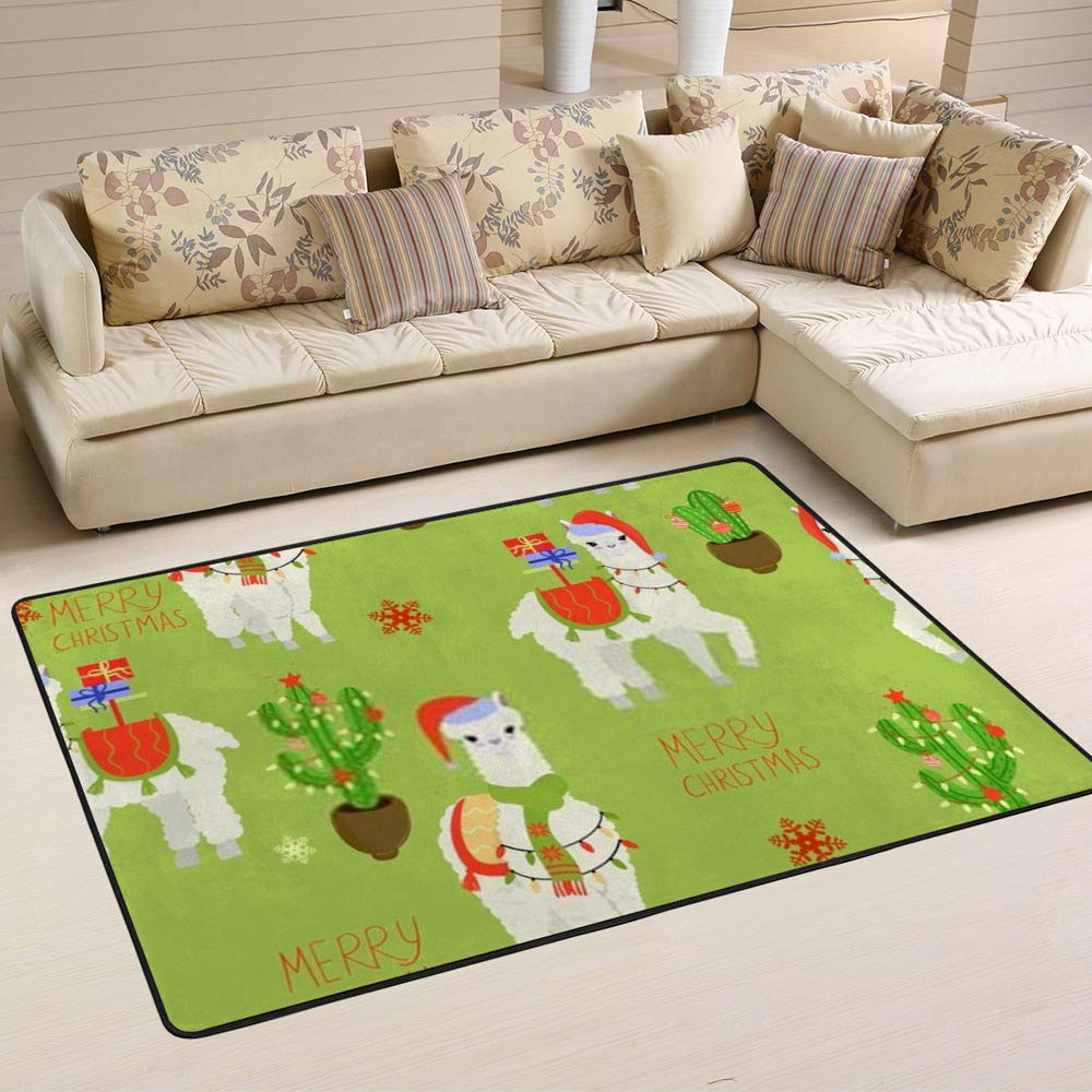 Tapis de Noël alpagas llama vert pour sublimer votre salon festif grand format 60 x 39 inch