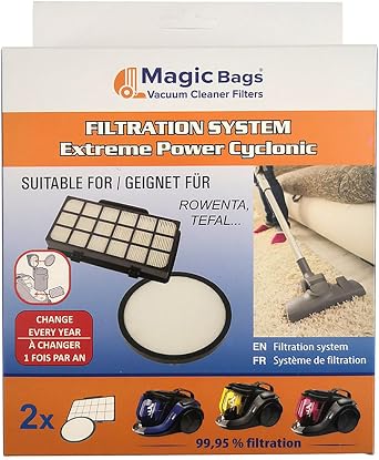 Magic Bags | Rowenta ile Uyumlu X-Trem Power Cyclonic Vakum Filtresi Seti - 2 Parça - Hepa Filtre Ve Motor Filtresi