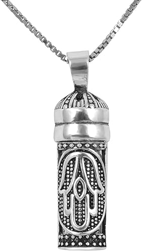 Miniatura 7 de Collar de mezuzá para hombre o mujer en plata de ley 925, Shema Israel, Chamsa, hebreo Chai, Holyland Sand, Menorah