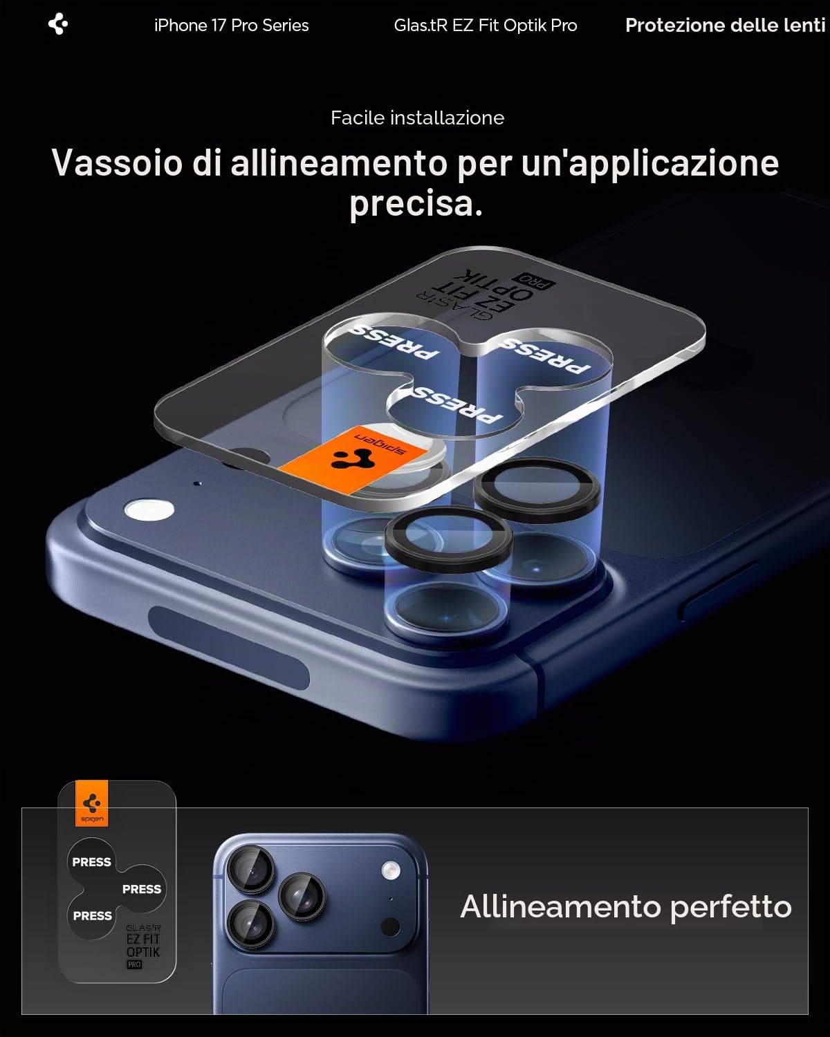 Spigen Protezione Fotocamera compatibile con iPhone 15/16/17 Pro, iPhone 15/16/17 Pro Max, 2 Pezzi, Titanio nero, Anello Individuale, Durezza 9H Pellicola prottetiva