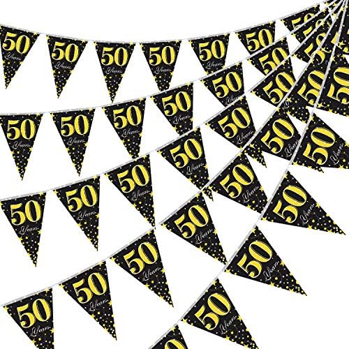 Blulu 5 Pack 50th Birthday Party Pennant Banner, Black Golden 50 ...