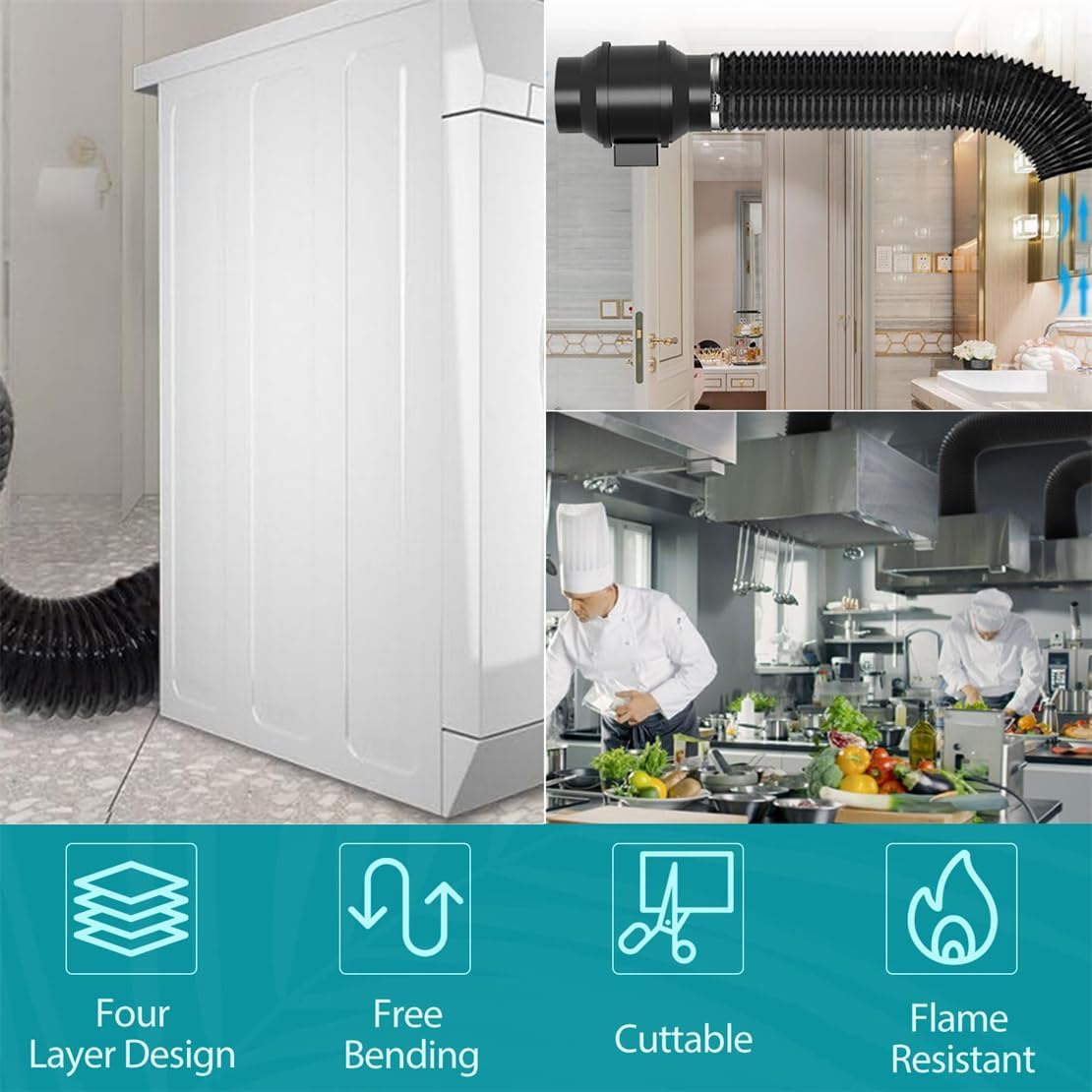 Dryer Vent Hose 4 Inch 13 Feet Flexible Dryer Ducting Air Duct Aluminum Insulated Flex Hose Kit with 2 Clamps (Black)