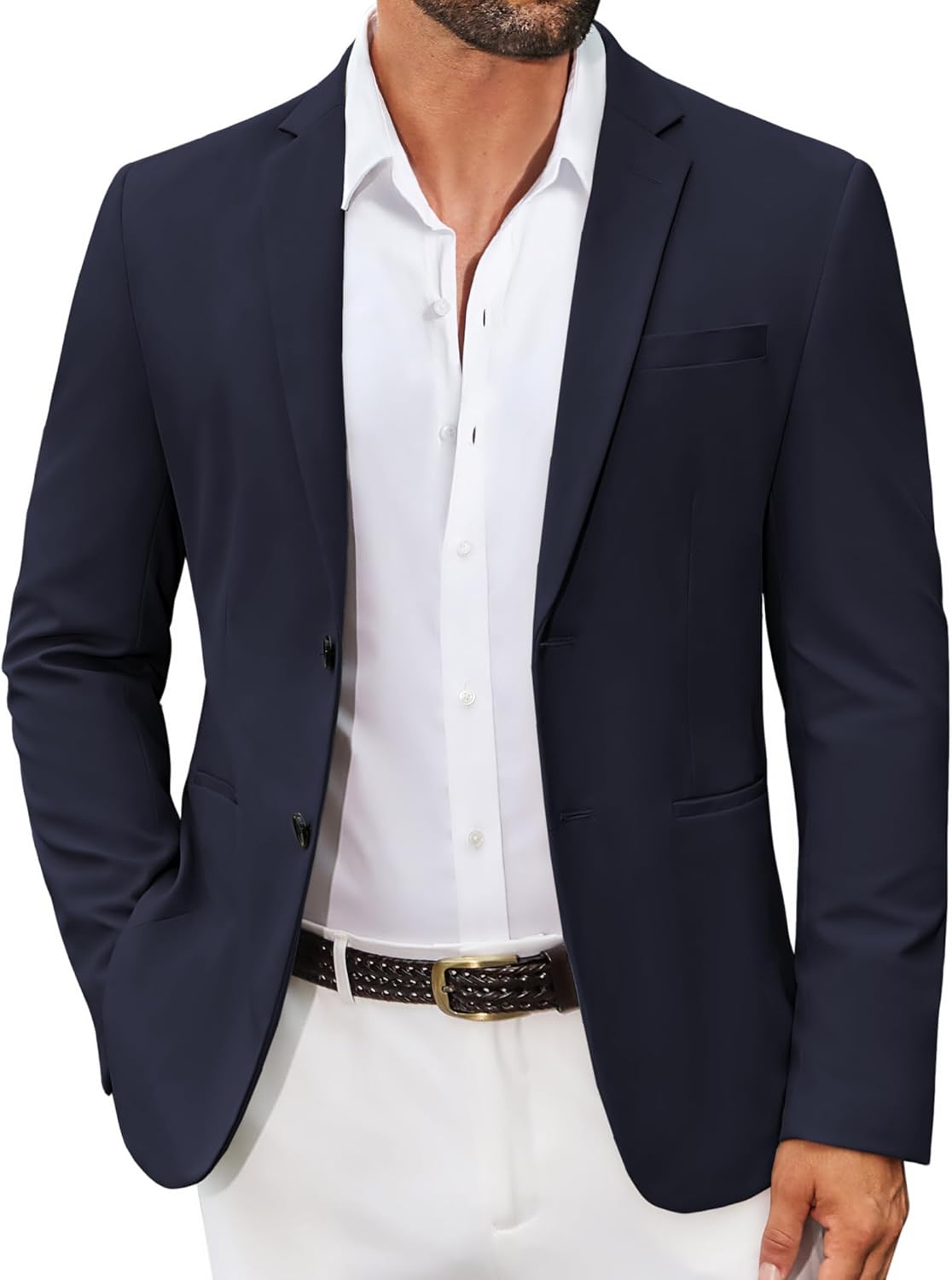 COOFANDY Men's Casual Regular Fit Blazer Jacket Two Button Suit Jackets Lightweight Sport Coat Navy Blue - Image 2