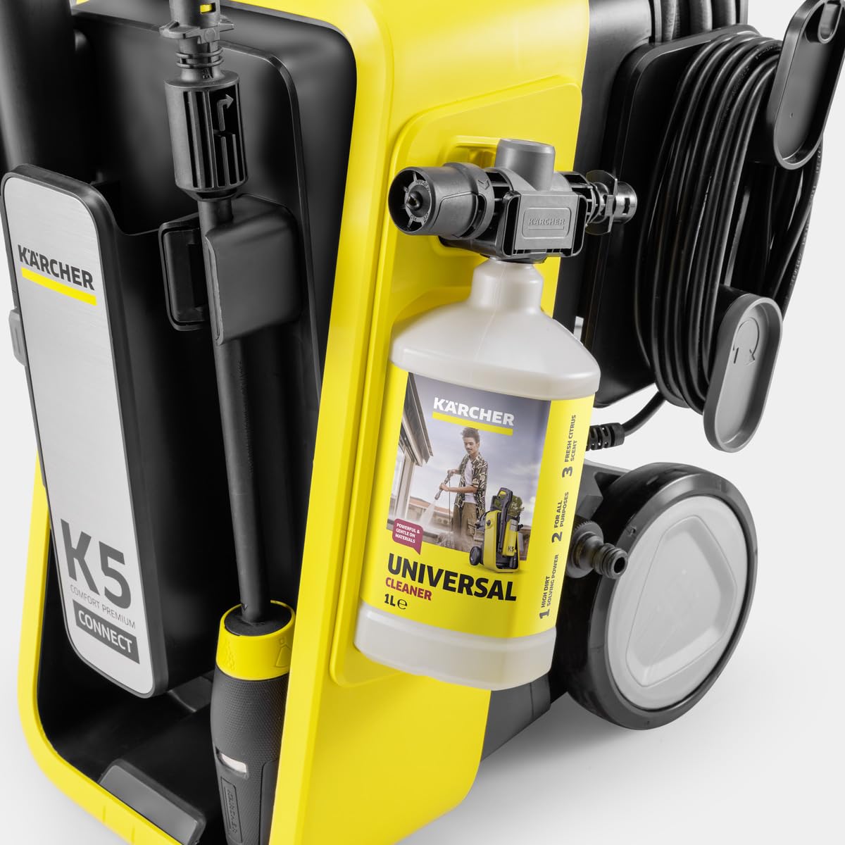 Kärcher Hidrolimpiadora K 5 Comfort Premium Connect, Amarillo, Eléctrico, presión 145 Bar, caudal 500l/h, Incluye Pistola y Manguera 10m Alta presión, Adaptador Conector y detergente Universal