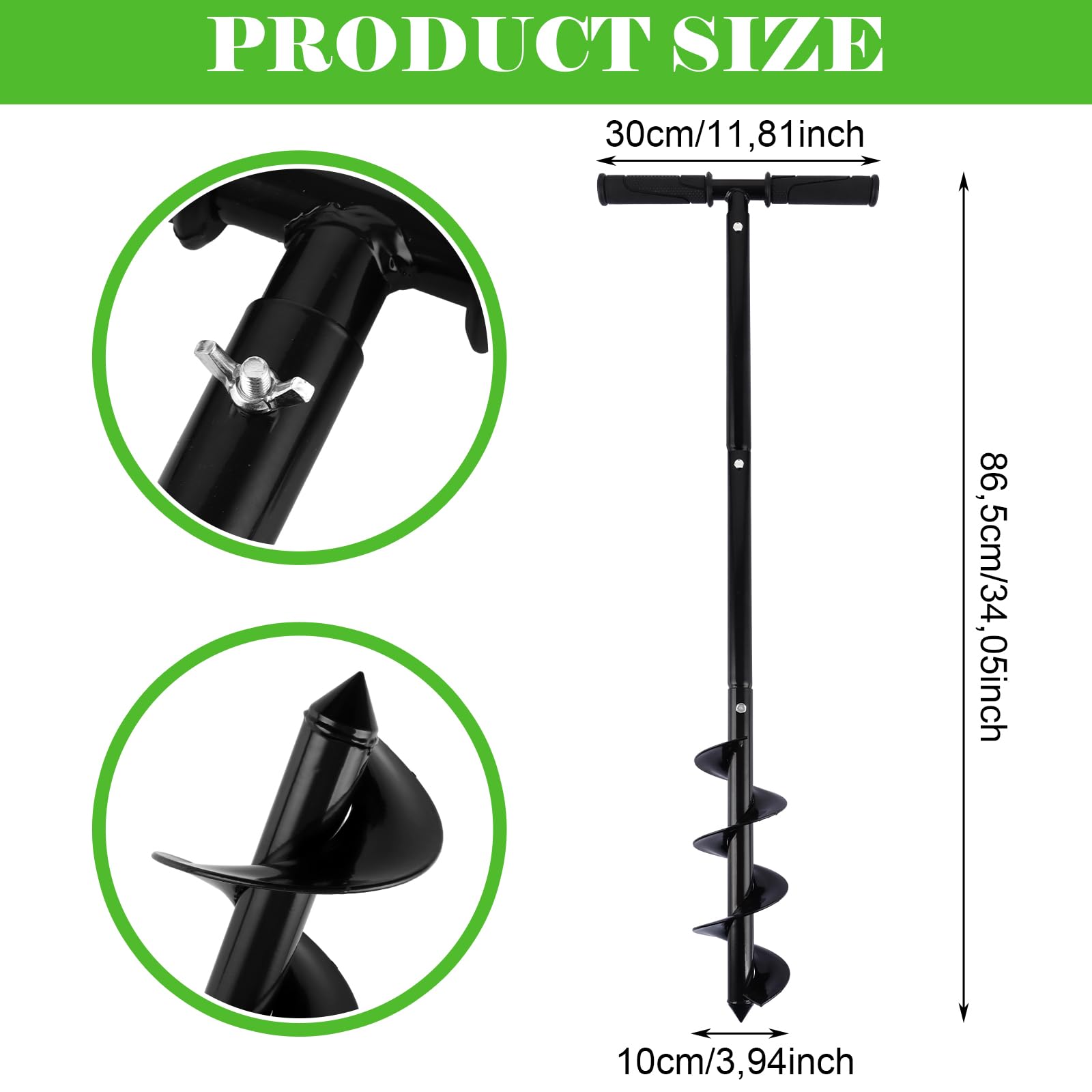 APACALI 1 Stück Handerdbohrer 60-85cm Einstellbarer, Erdlochbohrer mit Abnehmbarer rutschfestem Griff, Erdbohrer für Akkuschrauber, Garten Pflanzbohrer für das Setzen von Zaunpfählen, Einpflanzungen