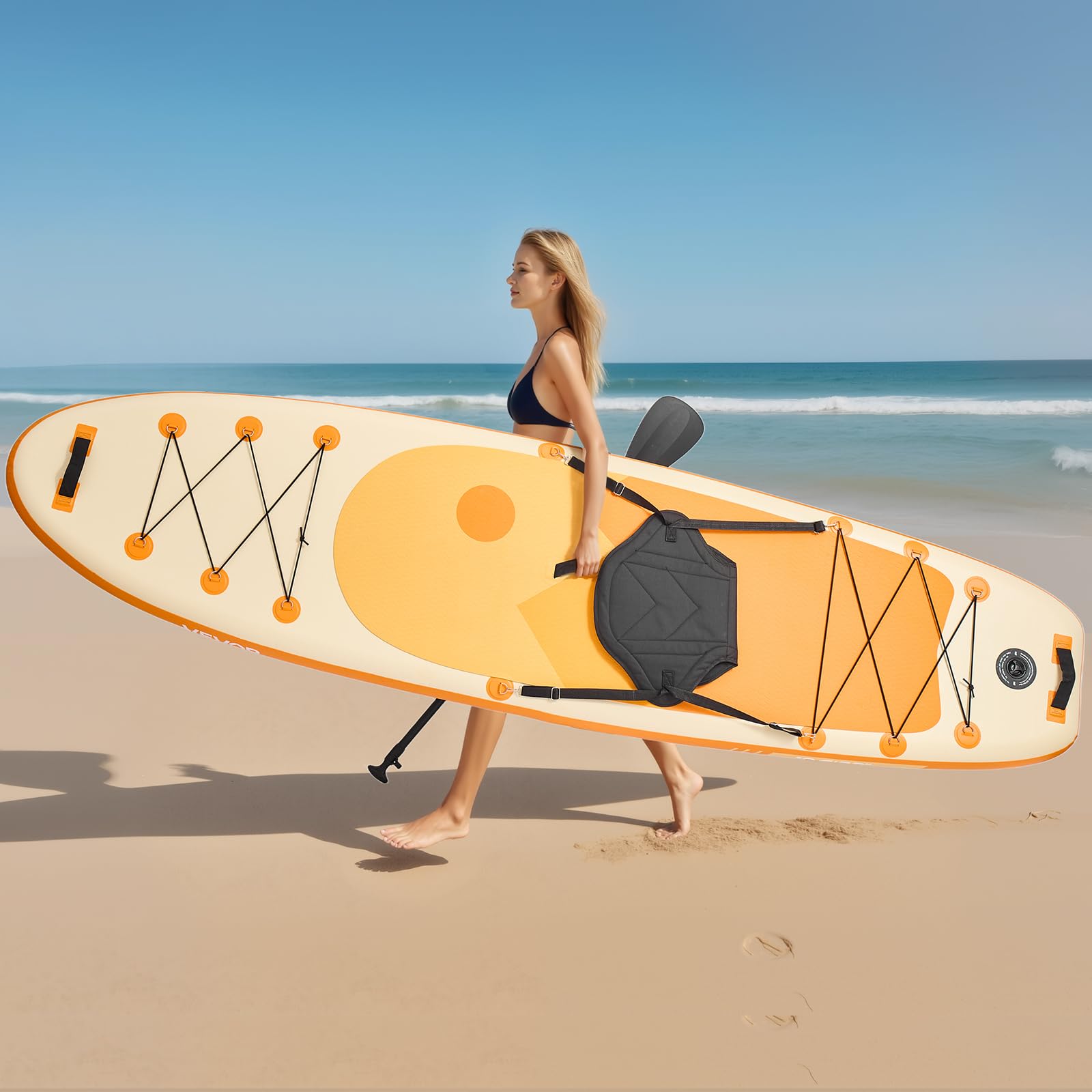 VEVOR Paddle gonflable avec siège, 323 x 83,8 x 15,2 cm, planche à pagaie debout sup ultra-légère avec accessoires de pompe, pagaie, aileron, sac à dos, laisse de cheville, sangle, pour jeunes adultes