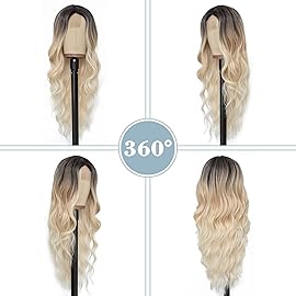 NAYOO Long Platinum Blonde Wavy Wig for Women 26 Inch Middle Part Curly Wavy Wig Natural Looking Synthetic Heat Resistant Fiber for Daily (Platinum Blonde)