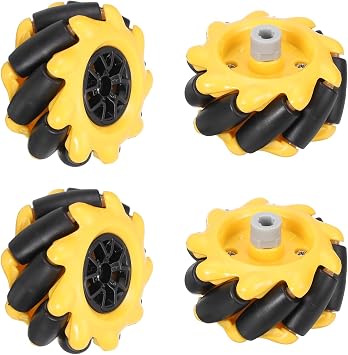 MECCANIXITY 4Pack Mecanum Wheels Set, 48mm / 1.89 ABS Rubber left and right Omnidirectional Wheels for Smart Robot Car Parts DIY Models Accessories, Yellow