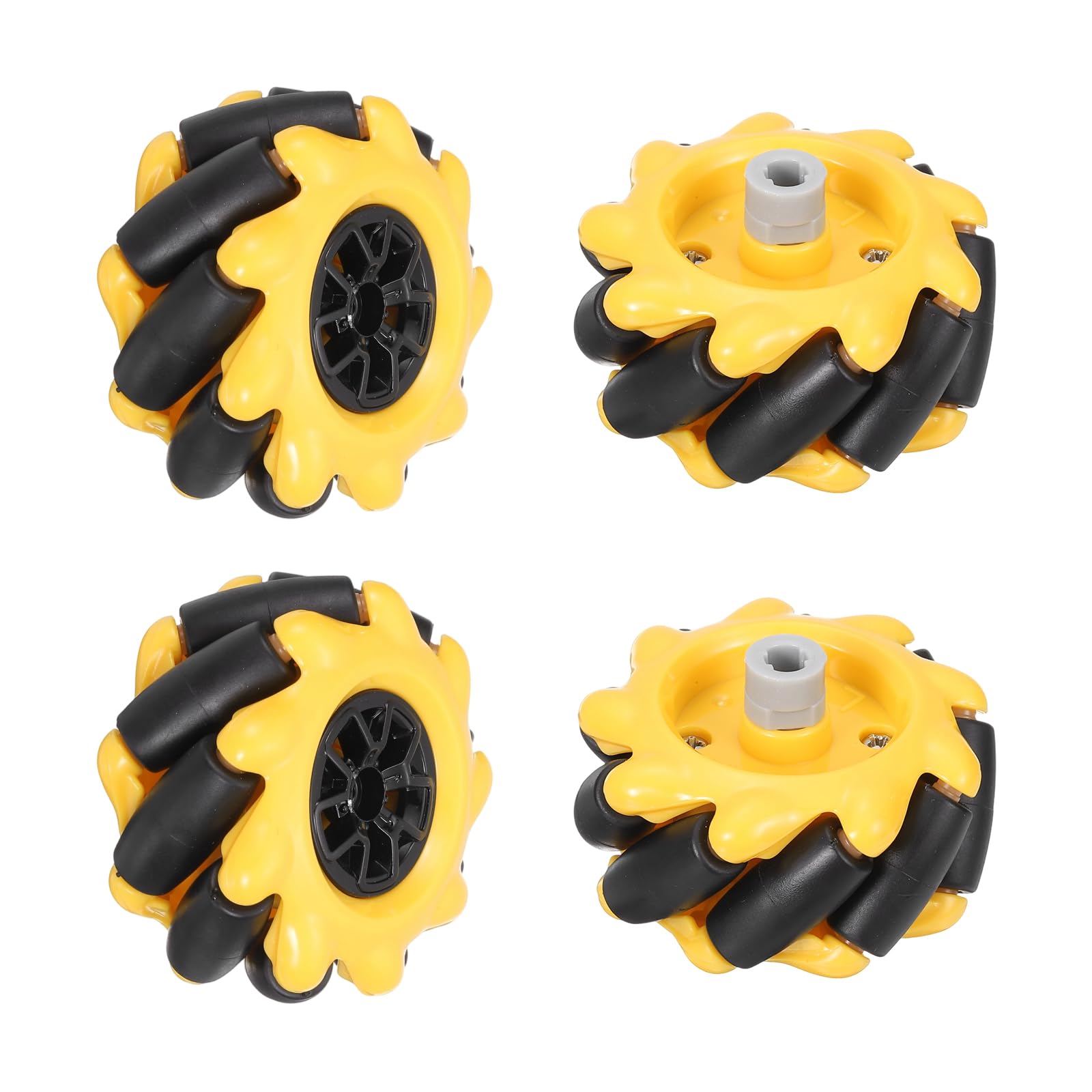 sourcing map 4Pack Mecanum Wheels Set, 48mm / 1.89 ABS Rubber Left and Right Omnidirectional Wheels for Smart Robot Car Parts DIY Models Accessories, Yellow