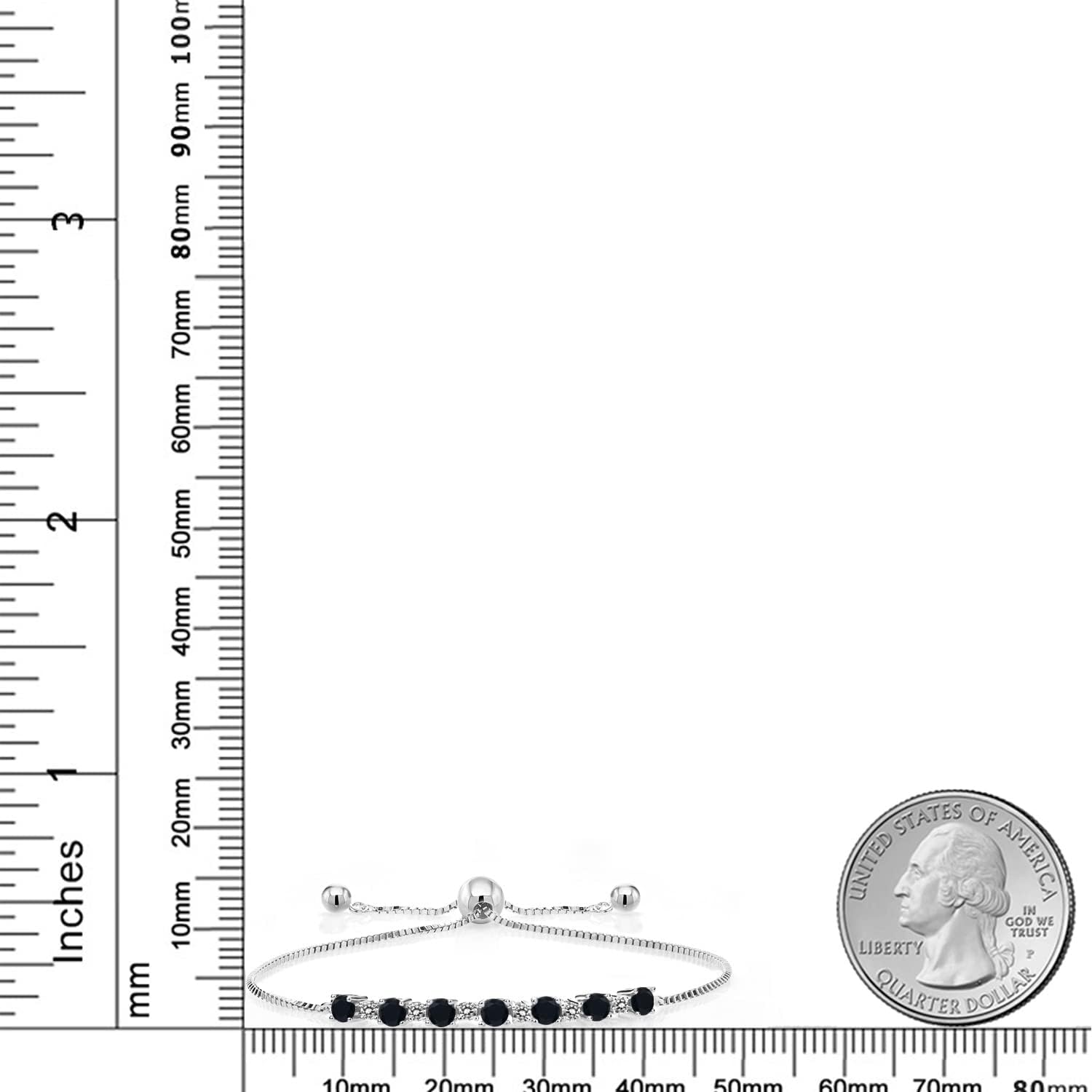 Gem Stone King 925 Sterling Silver Round Black Onyx and White Diamond Tennis Bracelet for Women (0.85 Cttw, Gemstone Birthstone, Fully Adjustable Up to 9 Inch)