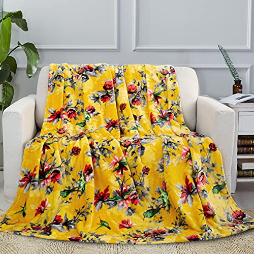 Dada Bedding Vibrant Tropical Hummingbird Throw Blanket - Sunny Yellow Fleece Bright Super Soft Faux Mink For Sofa Or Couch - Cozy & Lightweight - 50" X 60" #TOP28
