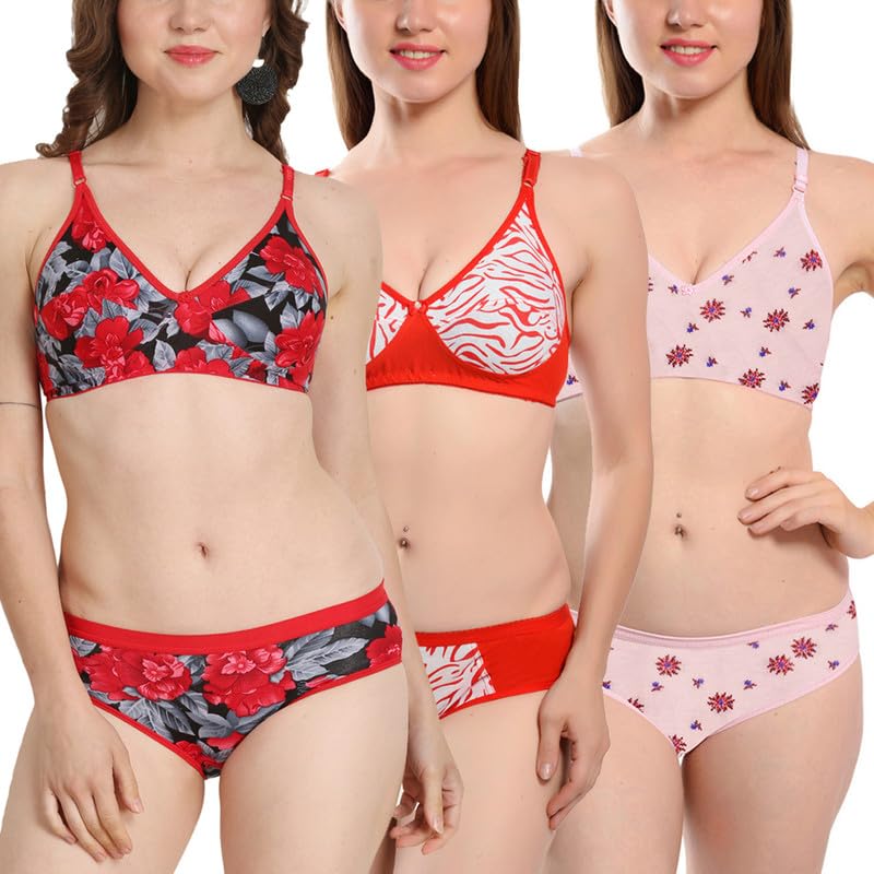 Image of Love Maker Lingerie Set Soft Cotton Bra & Panty Combo of 3 | Women's Innerwear | Women Stylish Cotton Women Bra Panty Set | Women Lingerie for Honeymoon | Fancy Lingerie.