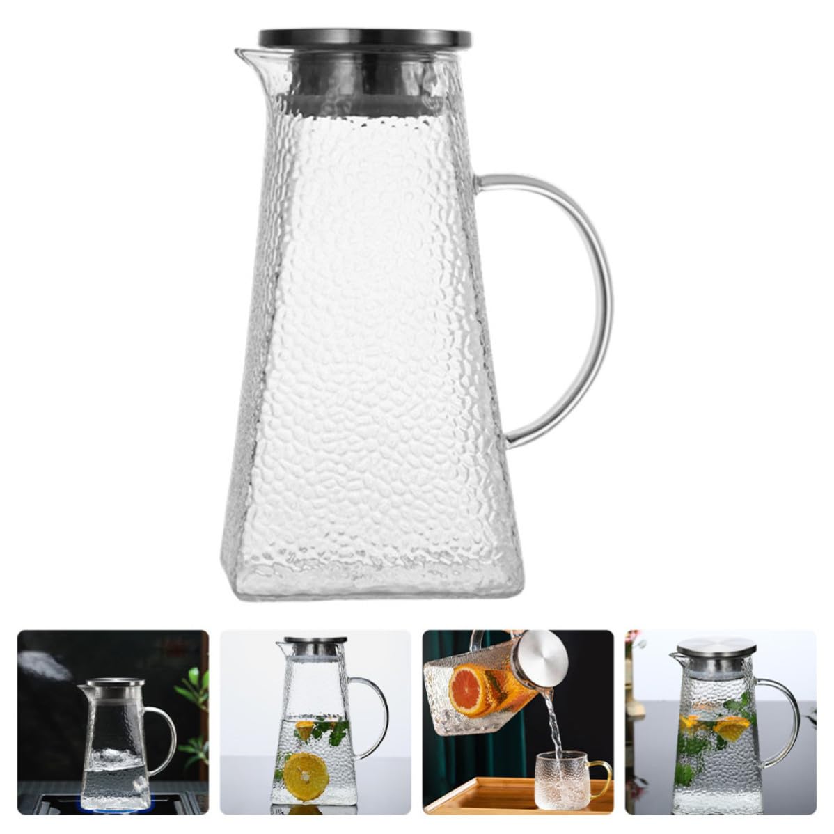 Luxshiny Jarra Gran Agua de Vidrio Diseño de Martillo de Fría con 1.8l Portátil Capacidad Refrescantes y Adecuado Hogar y Bebidas