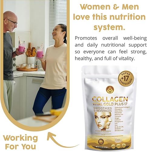 Miniatura 4 de Vital Life, polvo de péptidos de colágeno + 17 súper ingredientes, 1 libra, sabor a piña, apoya el cabello, la piel, las uñas, los huesos, las