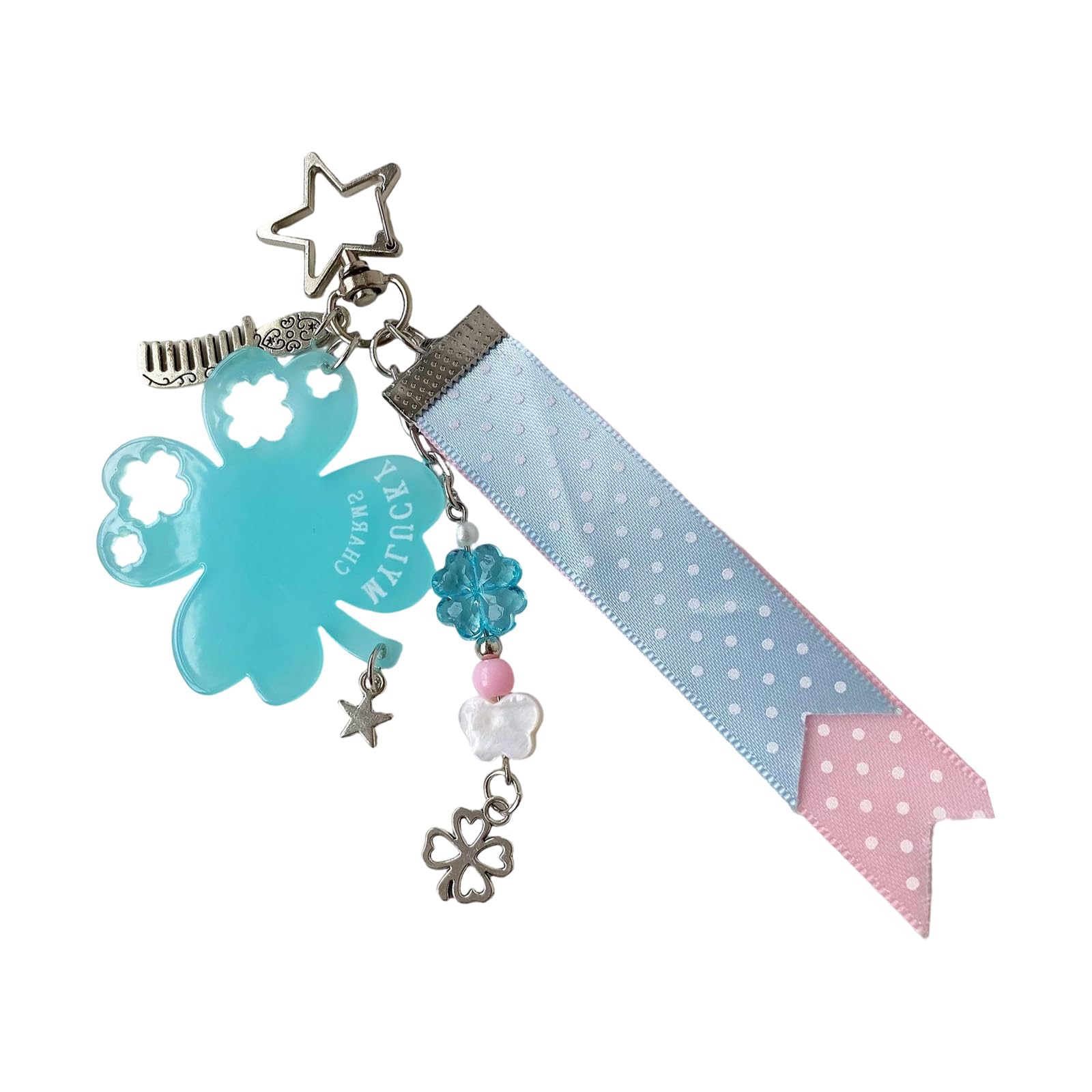 BWANGIAO Four Leaves Clovers Keychain Handmade Acrylic Keyring With Lace And Polkas Dot Stylish Backpack Accessory