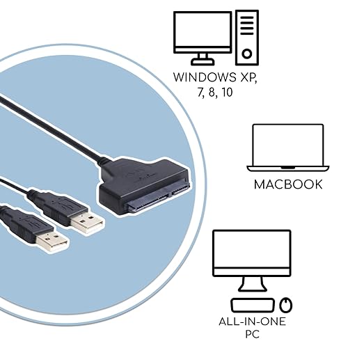 Miniatura 2 de KUJOBUY Adaptador de cable SATA a USB 2.0 para disco duro HDD de 2.5 "Conector de disco duro SSD de 22 pines 7+15 Cable SATA 1 2 3 Convertidor