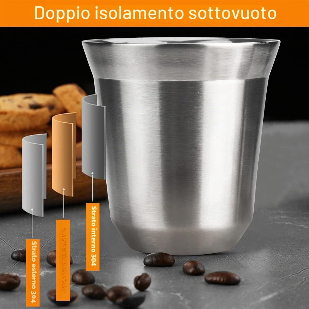 2 Pezzi Tazza in Acciaio Inox Tazze da Caffè Isolate a Doppia Parete Bicchieri da Birra in Metallo Tazze in Metallo Riutilizzabile Tazzine Espresso In Acciaio Inox per Caffè Birra, 80 ml