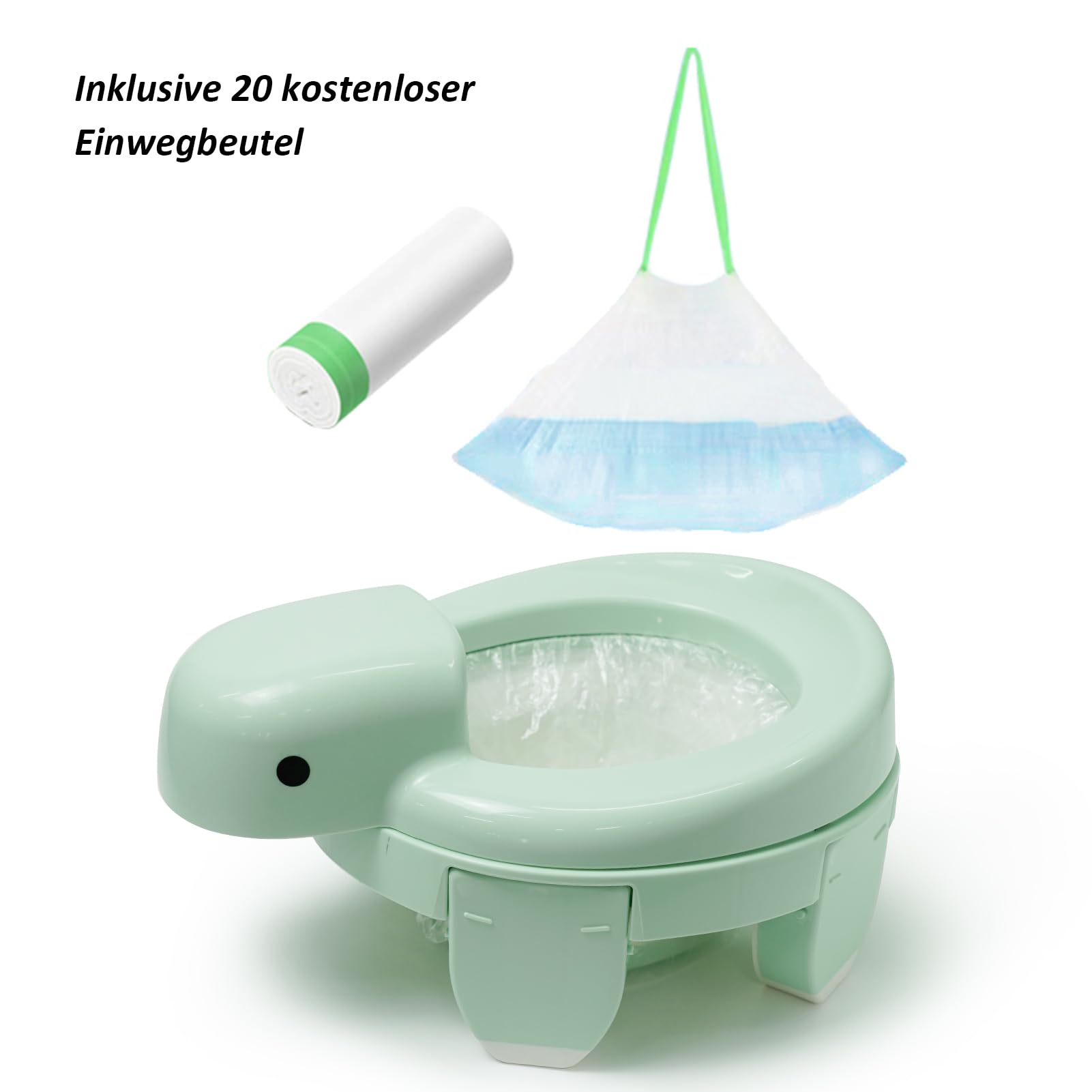 4-in-1 Tragbarer Reise-Töpfchen für Kleinkinder – Zusammenklappbarer, Kompakter Töpfchen-Sitz mit Spritzschutz & Rutschfester Basis – Ideal für Roadtrips, Camping, Wandern, Outdoor-Abenteuer (Grün)