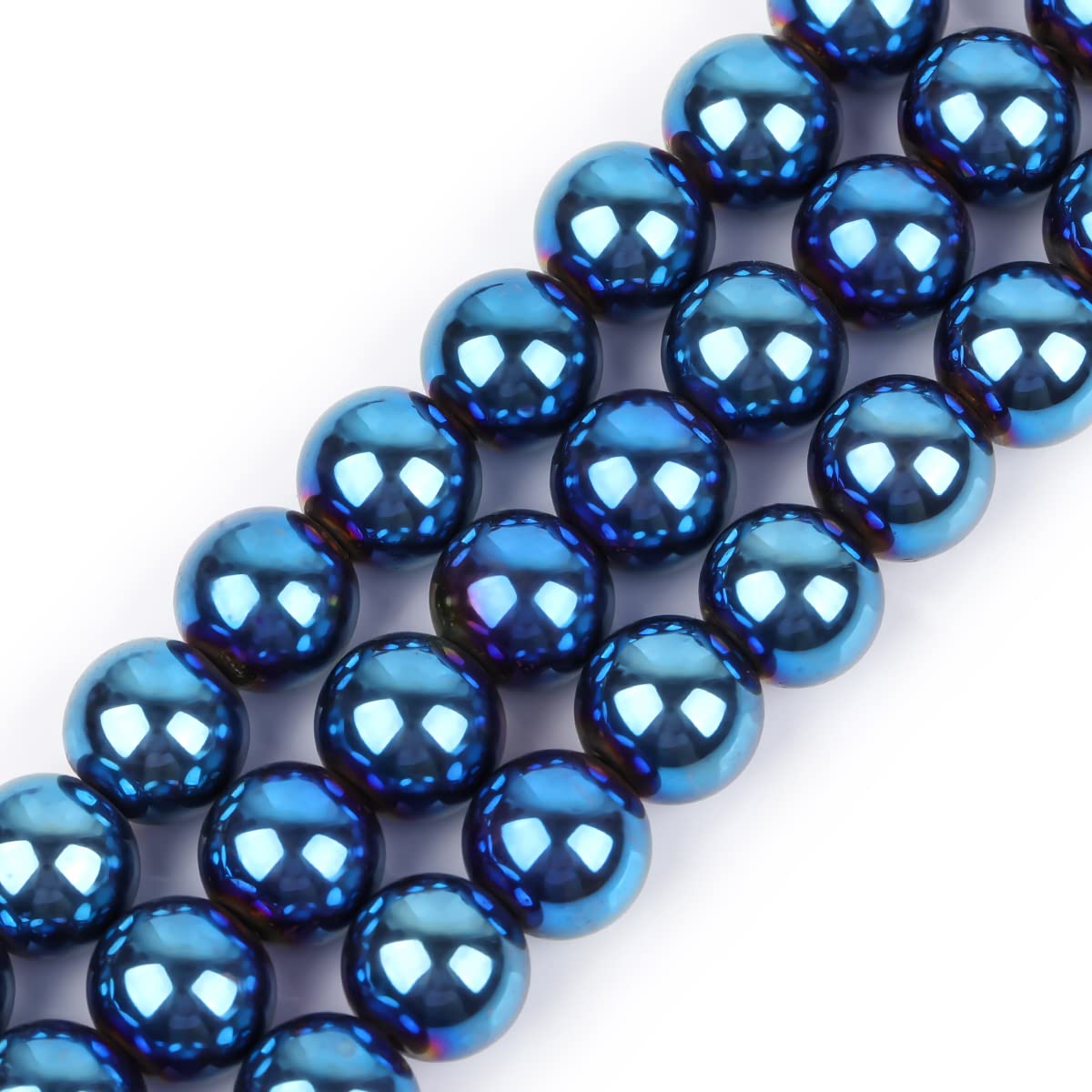 GEM-Inside Natural 12mm Blue Metallic Coated Magnetic Hematite Round Gemstone Semi Precious Loose Beads for Jewellery Making 15'' โ image 1