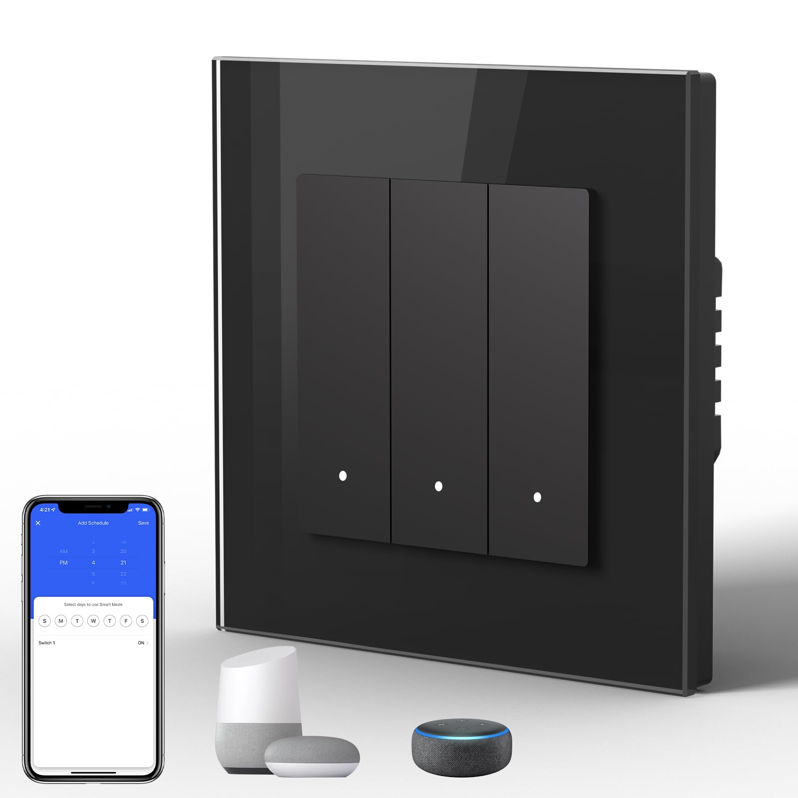 Interruttore Wifi Da Parete 86X86 Pannello Touch 3 Tasti Colore Oro WiFi + RF 433 Compatibile Con Amazon Alexa E Google Home