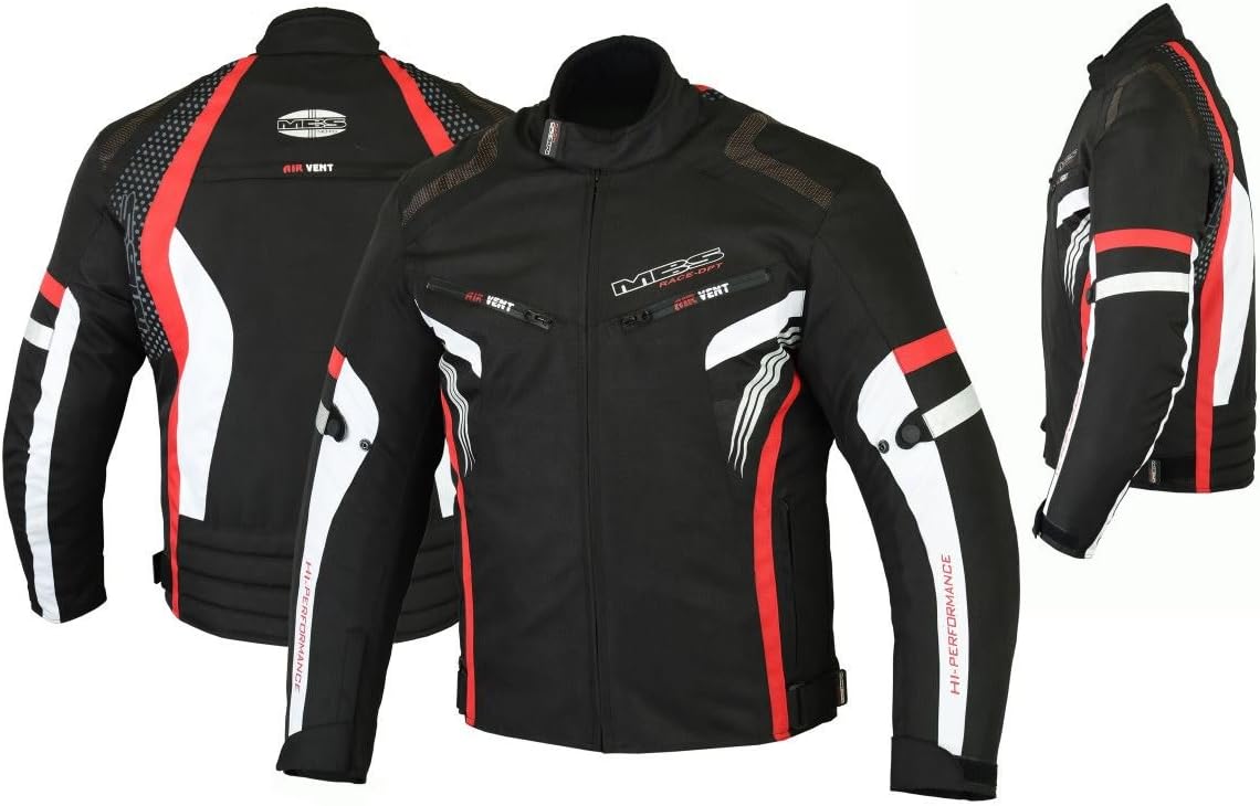 MBS MJ22 Max Short Motorcycle Textile Touring Racing Jacket Black/Red - S