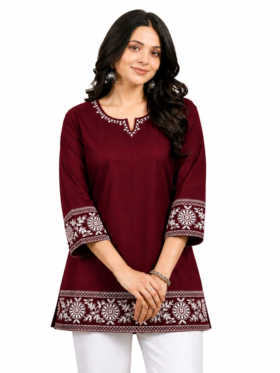 Women Kurti Top with Embroidery | 3/4 Sleeve Ethnic Kurta Stylish Tunic for Women-picture-29