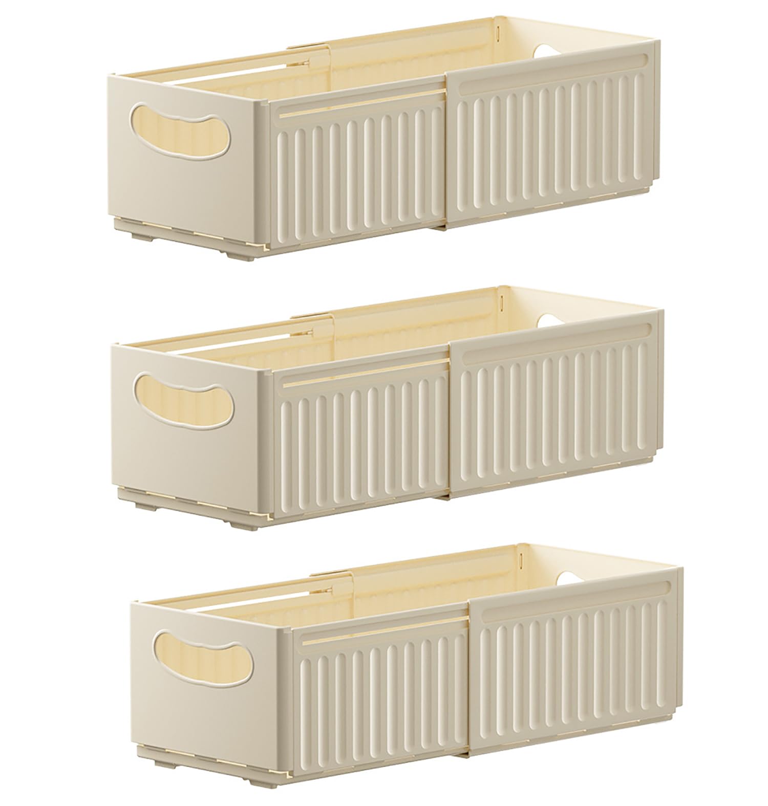 House of Quirk Retractable Plastic Storage Bins w/Handles, Expandable Stackable Organization and Storage Containers Organizers for Closet Kitchen Pantry Refrigerator Cabinet Dresser (Small, 3 PCS)