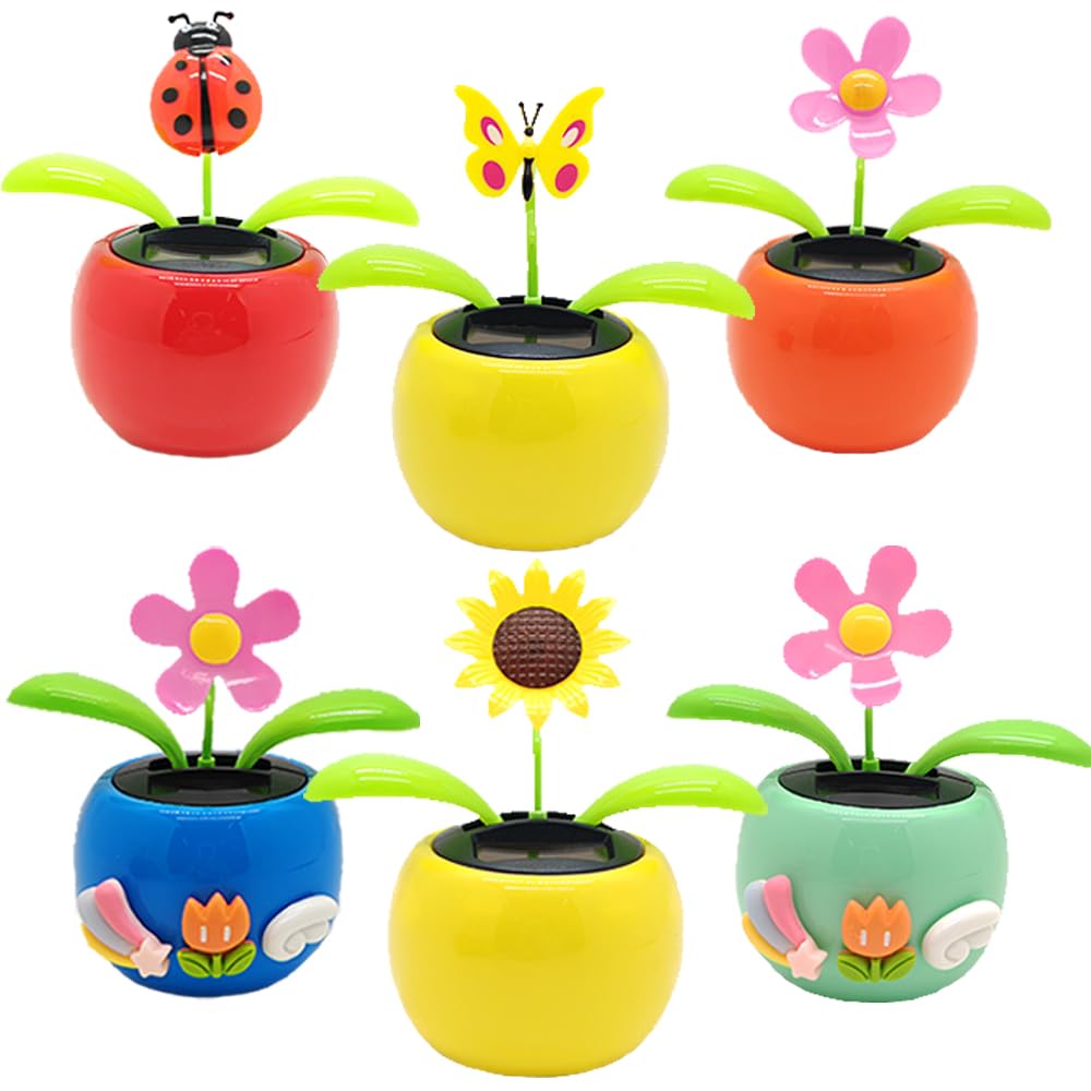 Dancing Flowers Toys Trembling 6 Pieces Plastic Dancing Flowers Ornaments for Office Car Desk Decoration Funny Ornaments