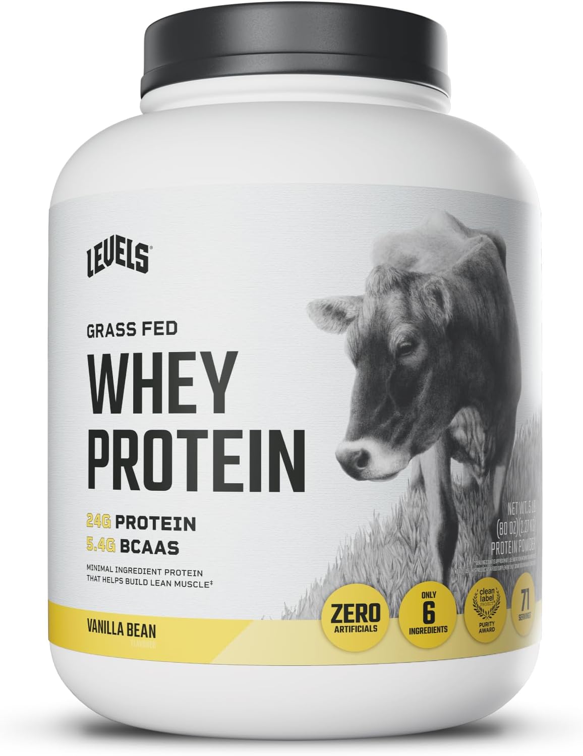 Grass Fed 100% Whey Protein, No Hormones, Vanilla Bean, 5LB