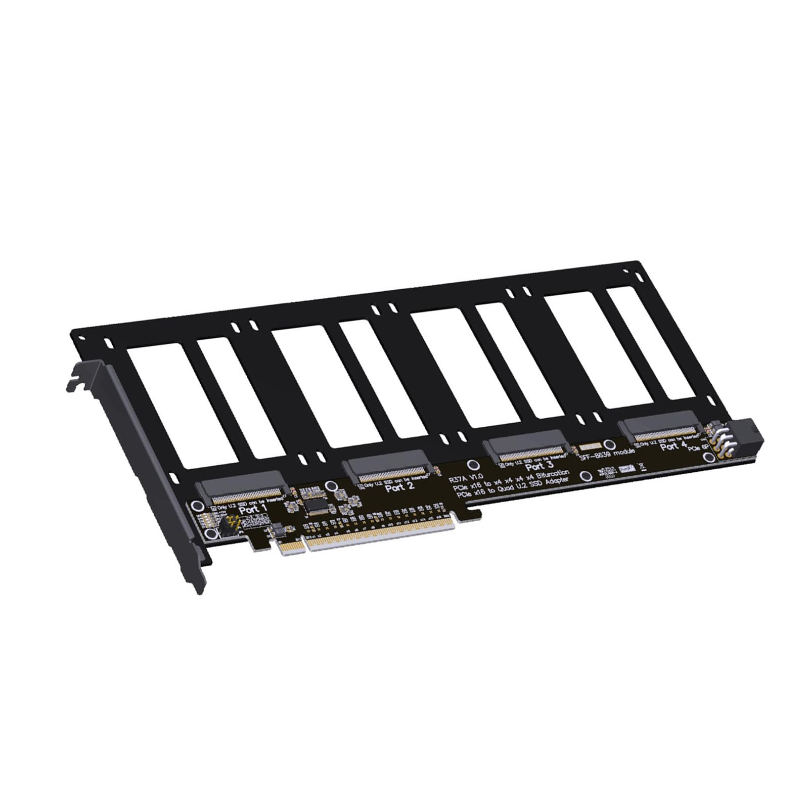 PCIe 5.0 X16 a 4 puertos Bifurcation Splitter tarjeta adaptadora, R37A